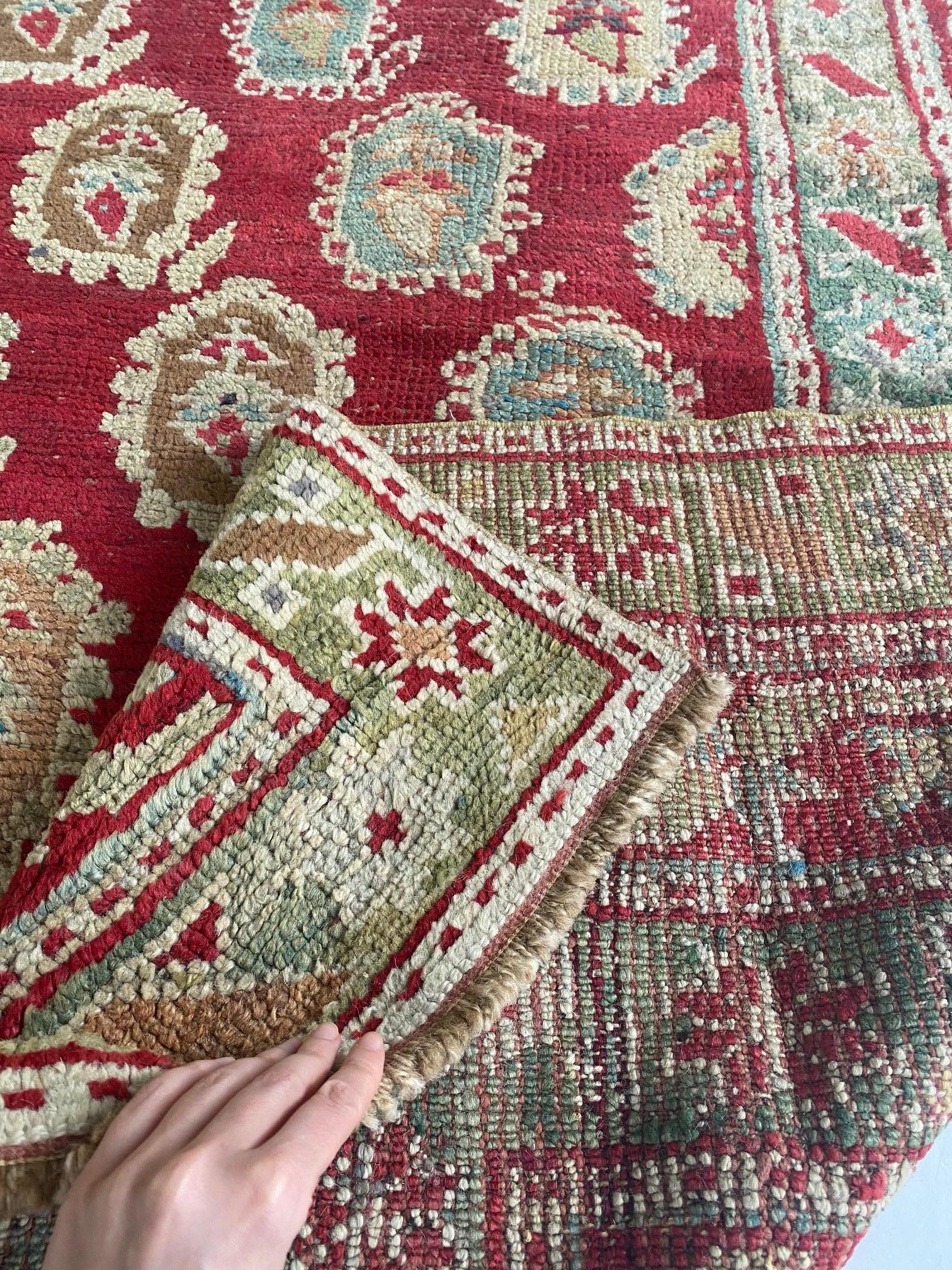 19th Century Turkish Oushak Red Wool Carpet In Good Condition For Sale In New York, NY