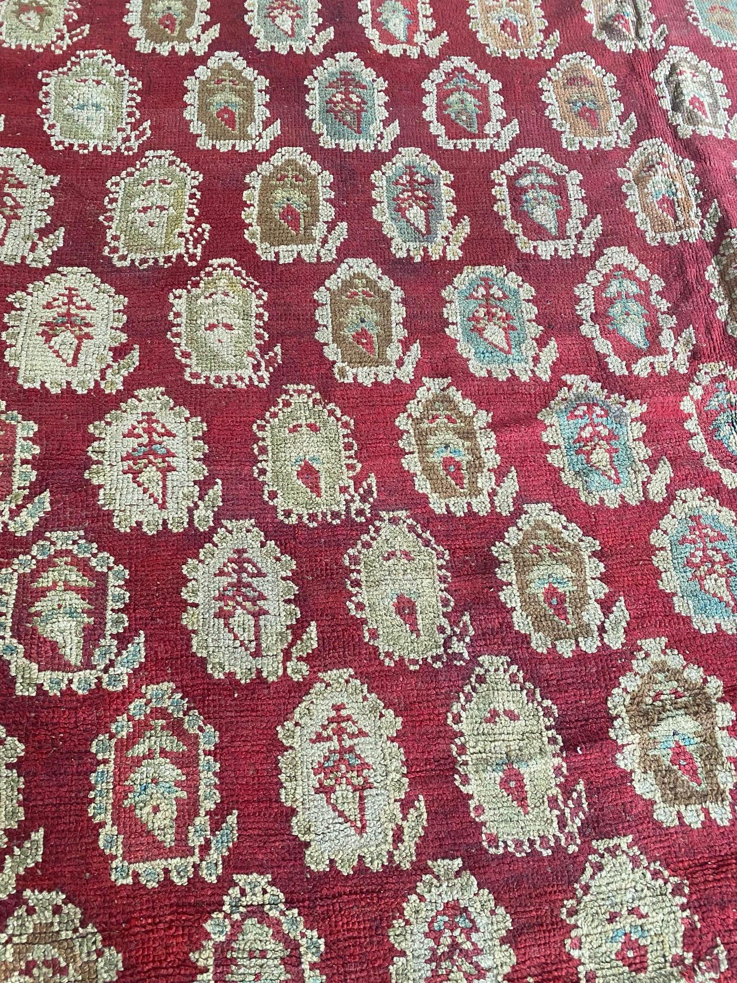 19th Century Turkish Oushak Red Wool Carpet For Sale 1