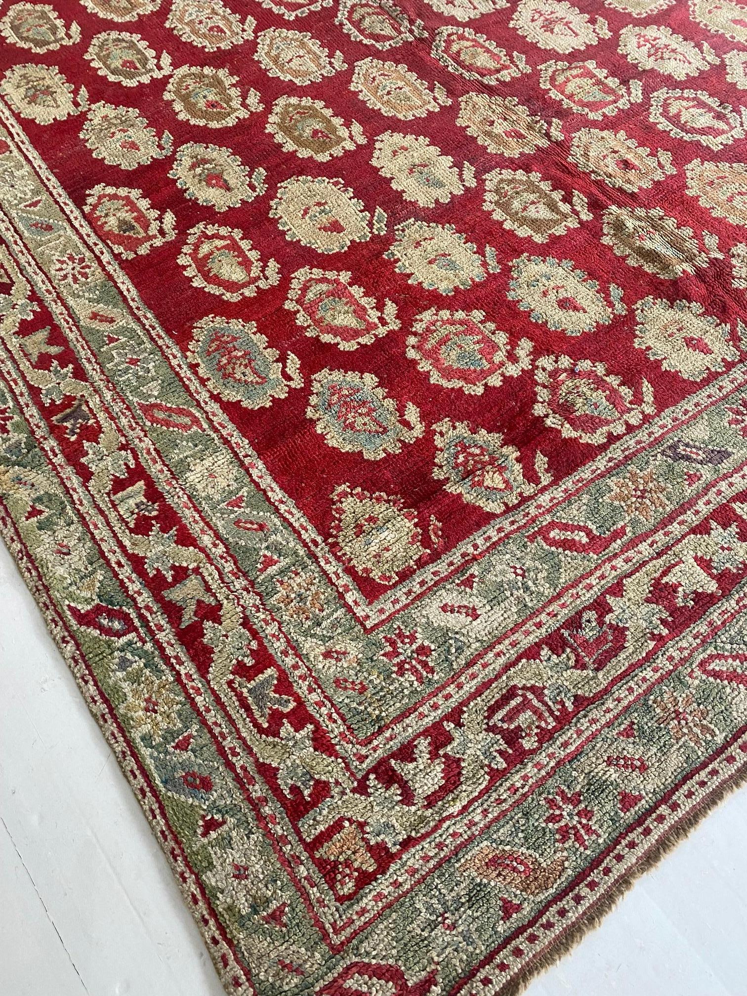 19th Century Turkish Oushak Red Wool Carpet For Sale 2