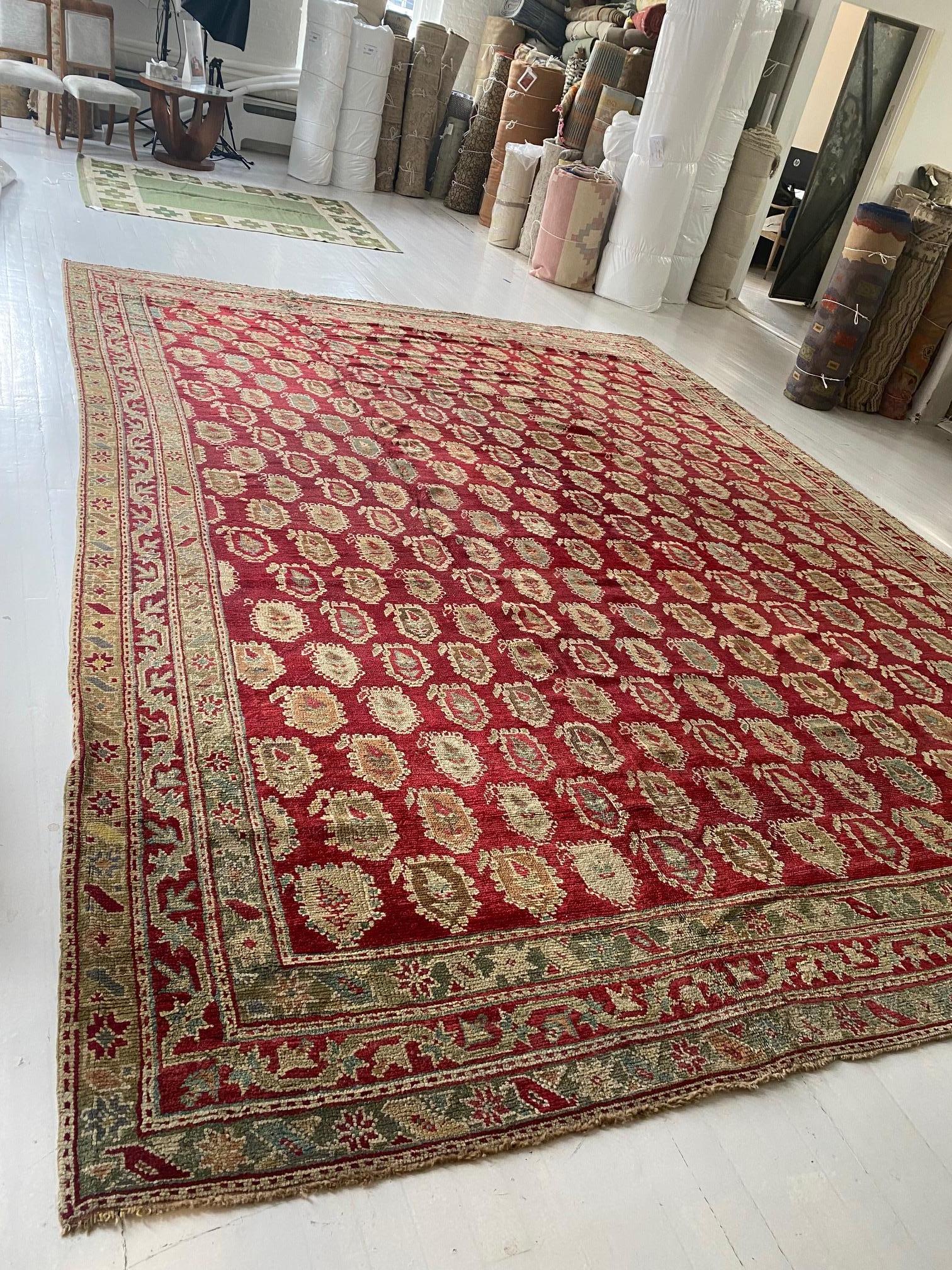 19th Century Turkish Oushak Red Wool Carpet For Sale 3