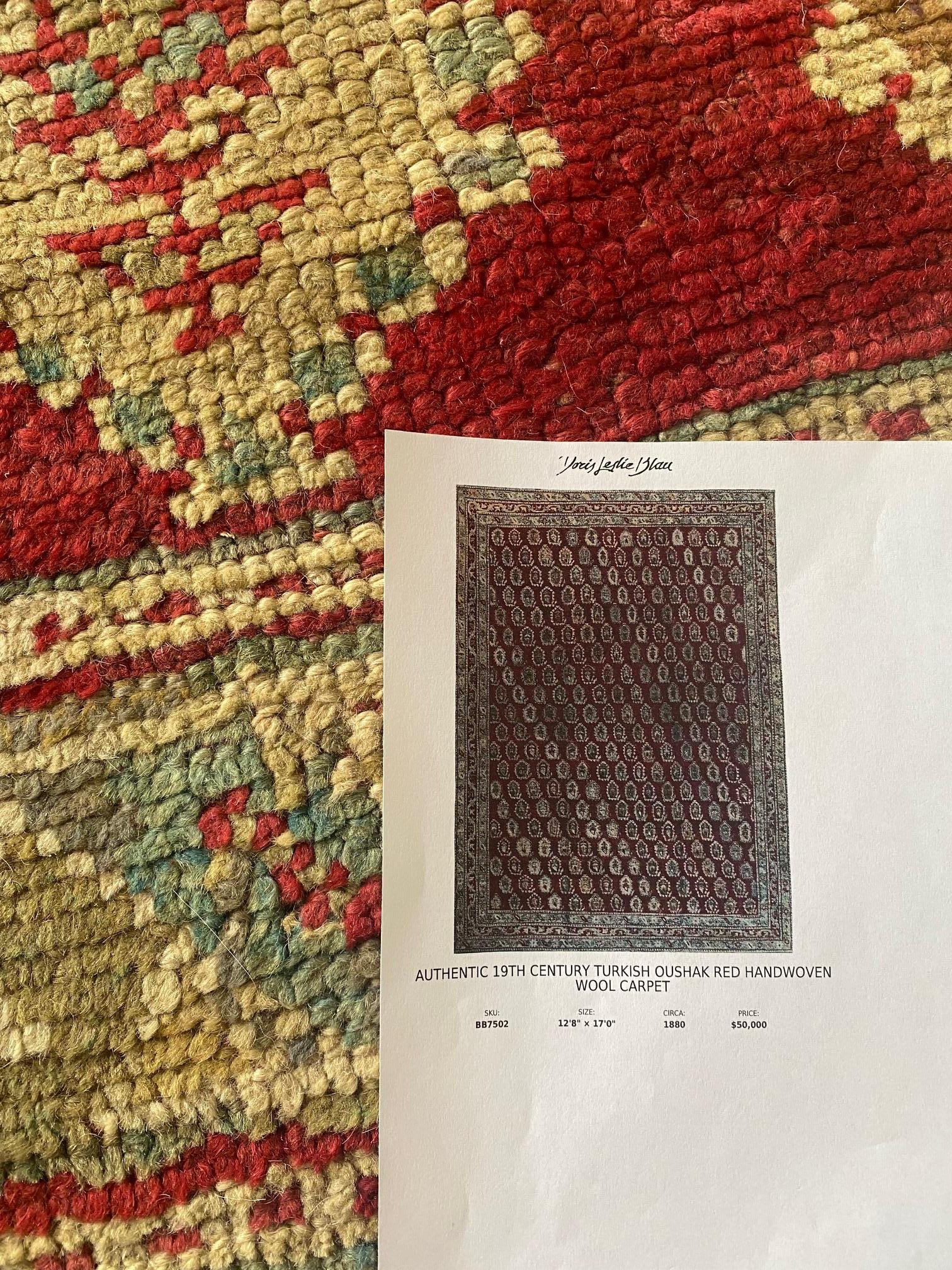 19th Century Turkish Oushak Red Wool Carpet For Sale 5