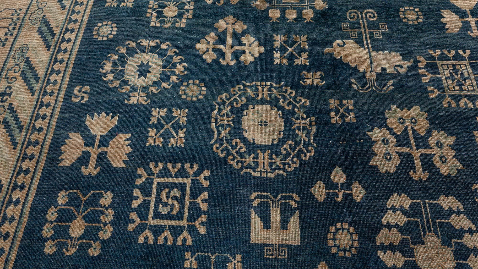 Khotan Authentic 19th Century Yarkand Handmade Wool Rug For Sale