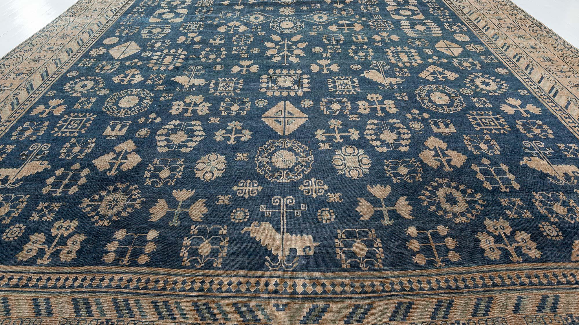 Hand-Knotted Authentic 19th Century Yarkand Handmade Wool Rug For Sale