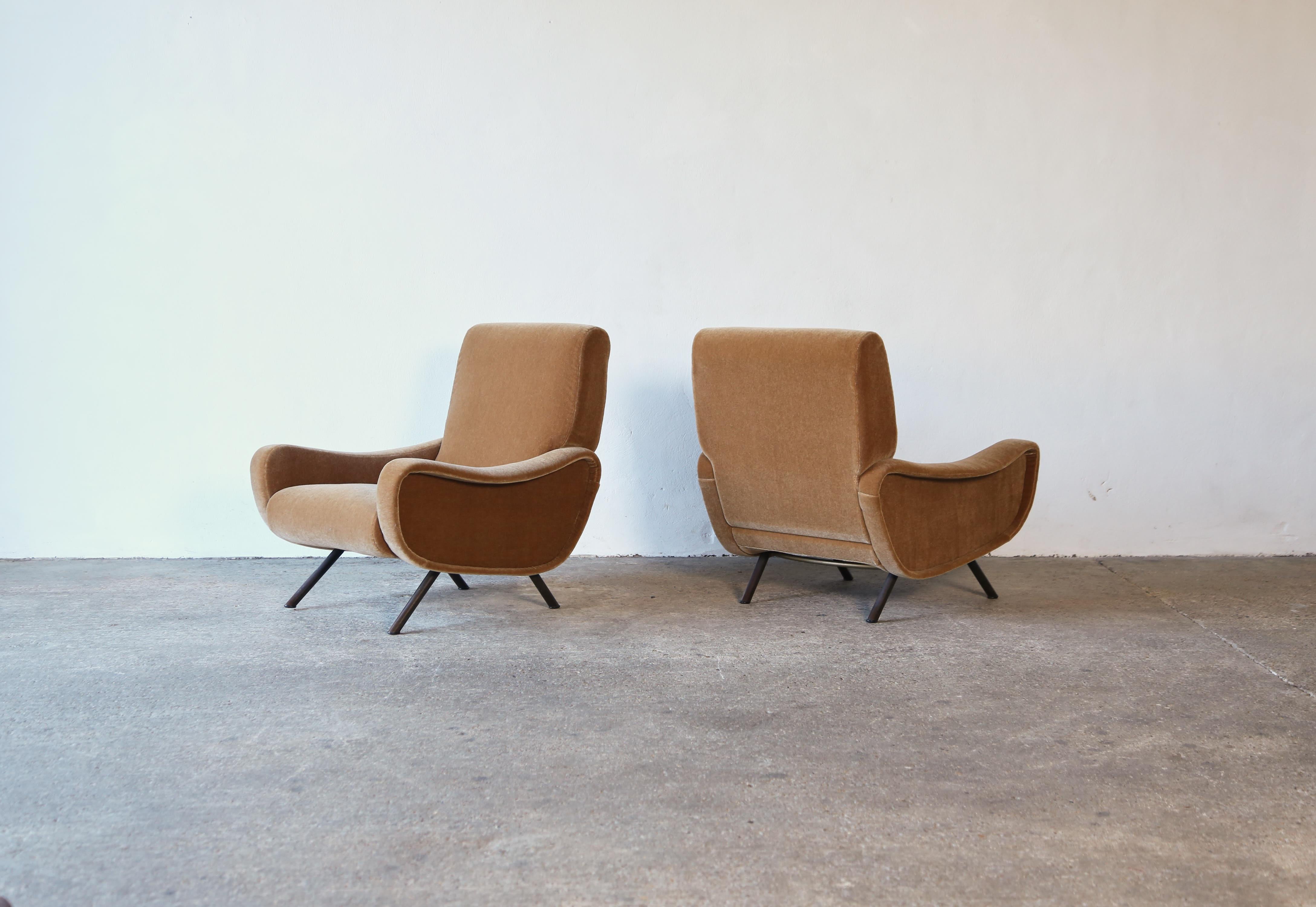 Authentische Marco Zanuso Damenstühle, 1. Auflage, Italien, 1960er Jahre, neu, reines Mohair (Moderne der Mitte des Jahrhunderts)