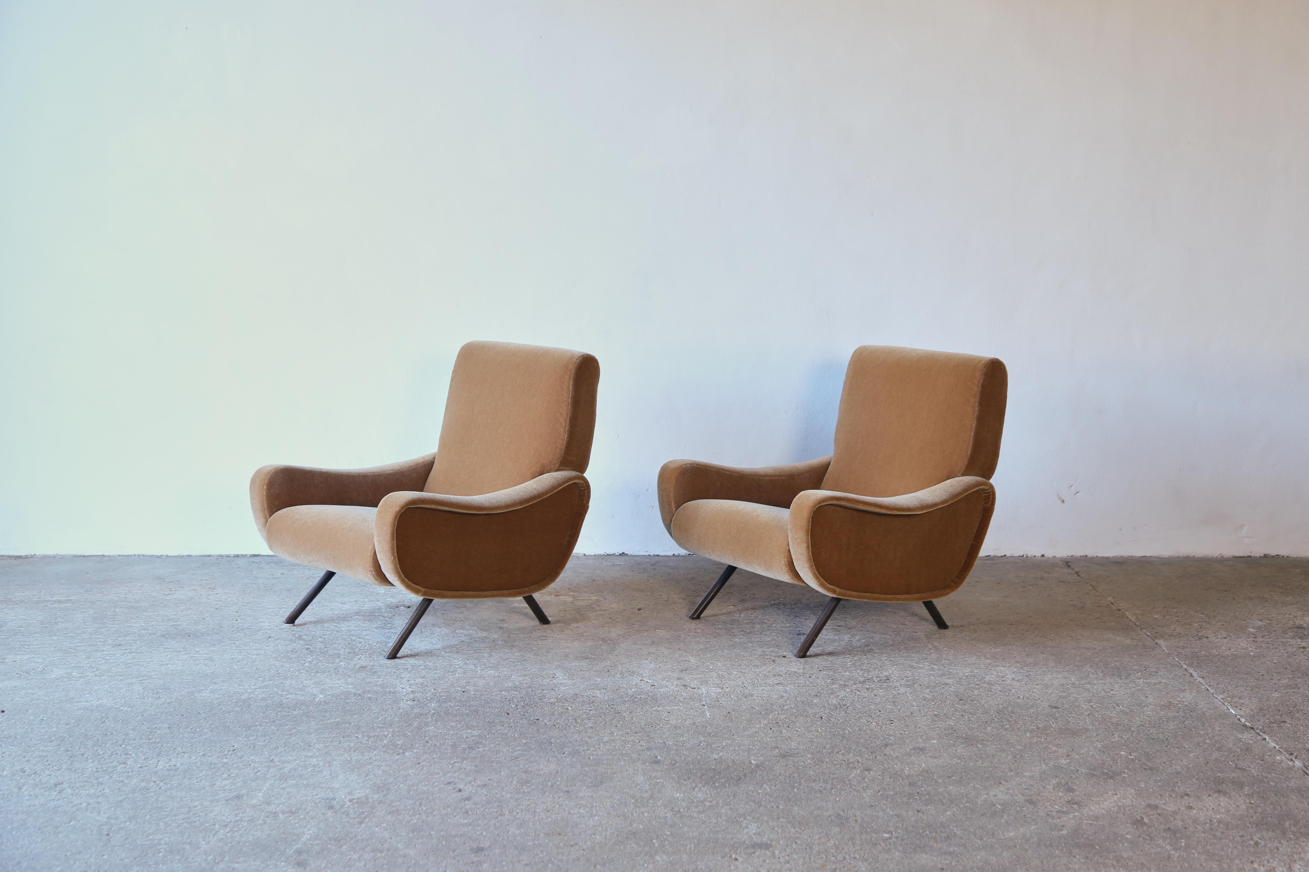 Authentische Marco Zanuso Damenstühle, 1. Auflage, Italien, 1960er Jahre, neu, reines Mohair (20. Jahrhundert)