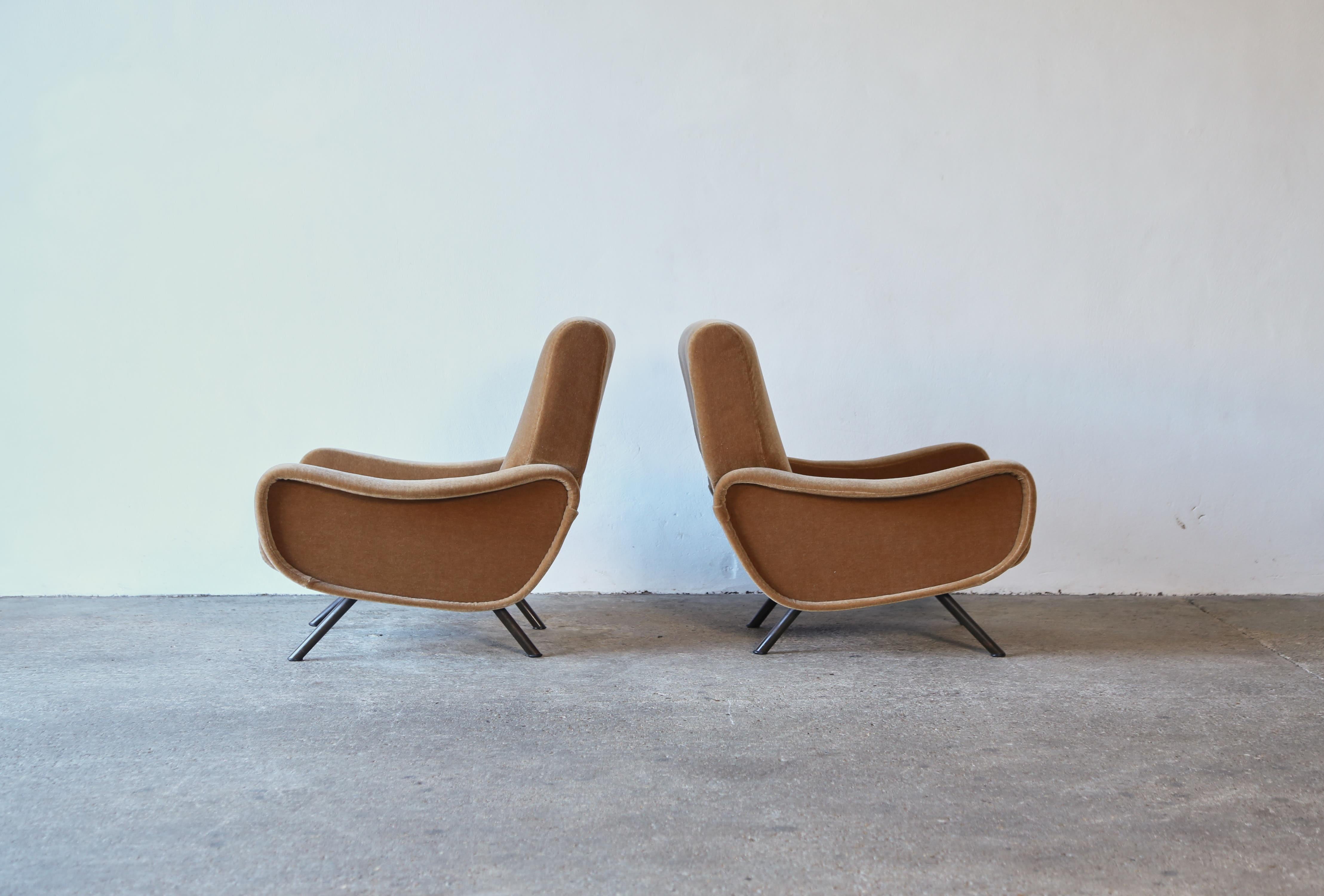 Authentische Marco Zanuso Damenstühle, 1. Auflage, Italien, 1960er Jahre, neu, reines Mohair (Messing)