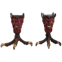 Antique Authentic 20th Century Devil Head Candlestick Holders