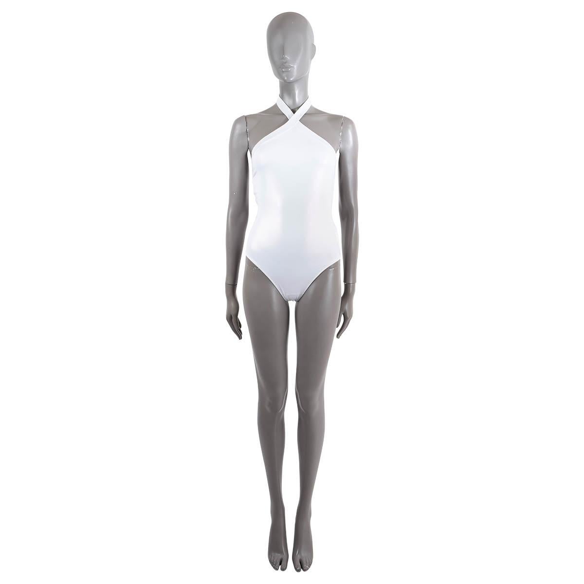 Women's authentic ALAIA iridescent white HALTER ONE PIECE Swimsuit Swimwear 36 XS