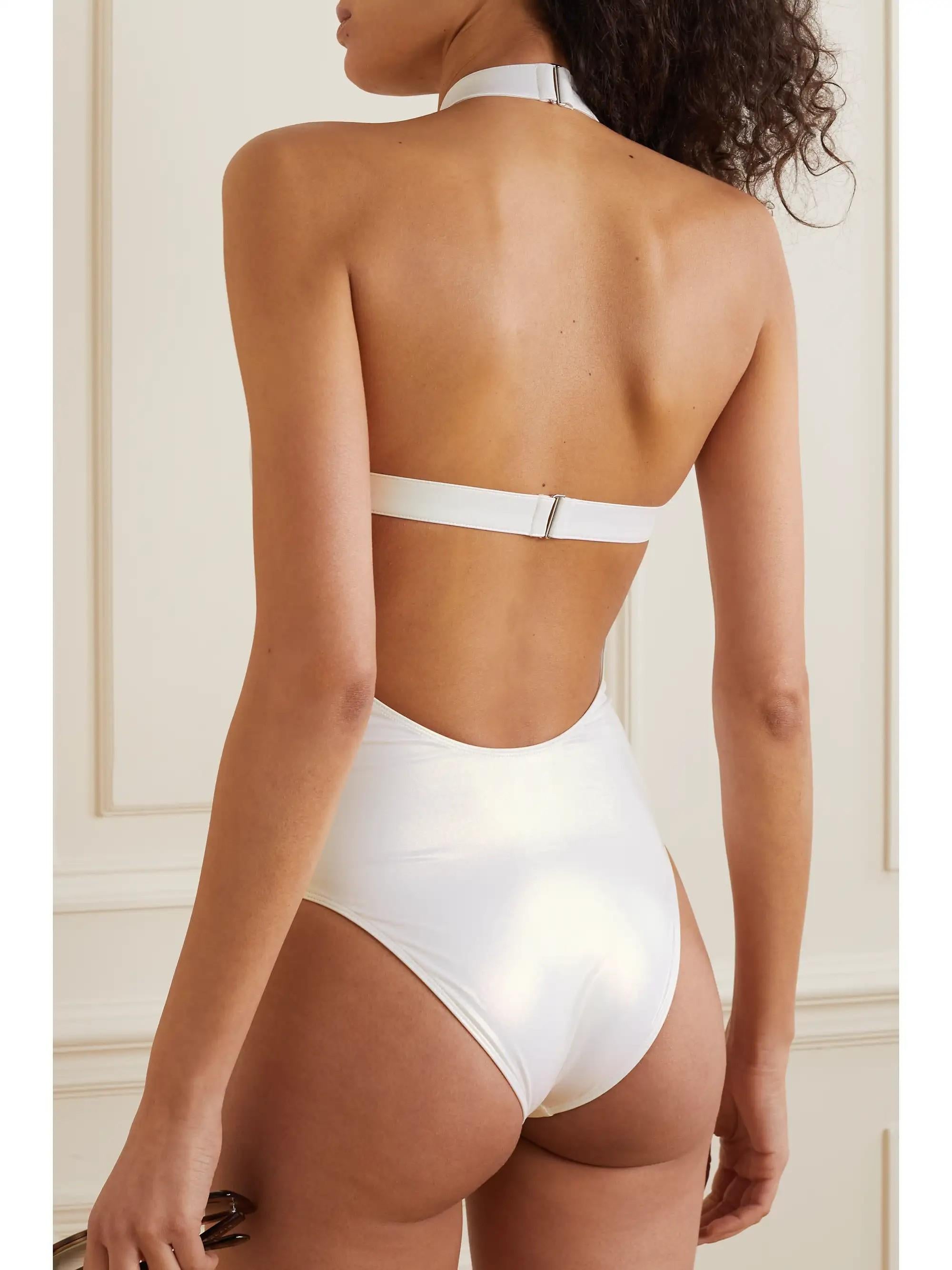 authentic ALAIA iridescent white HALTER ONE PIECE Swimsuit Swimwear 36 XS 4