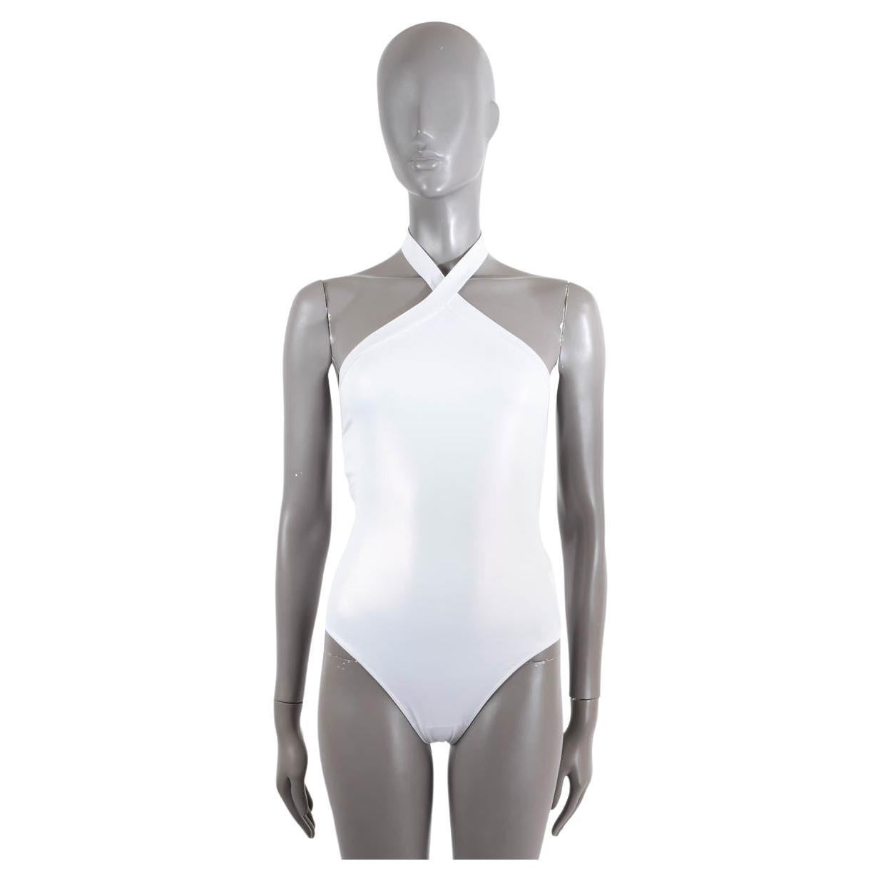 authentic ALAIA iridescent white HALTER ONE PIECE Swimsuit Swimwear 36 XS