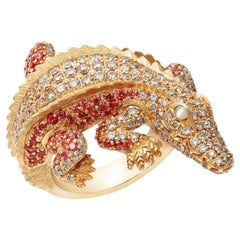 Anillo auténtico de oro rosa de 18 quilates con diamantes de cocodrilo para ella