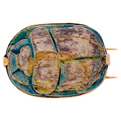 Authentic Ancient Egyptian Scarab Amulet Brooch - Carved Hieroglyphs - Gold