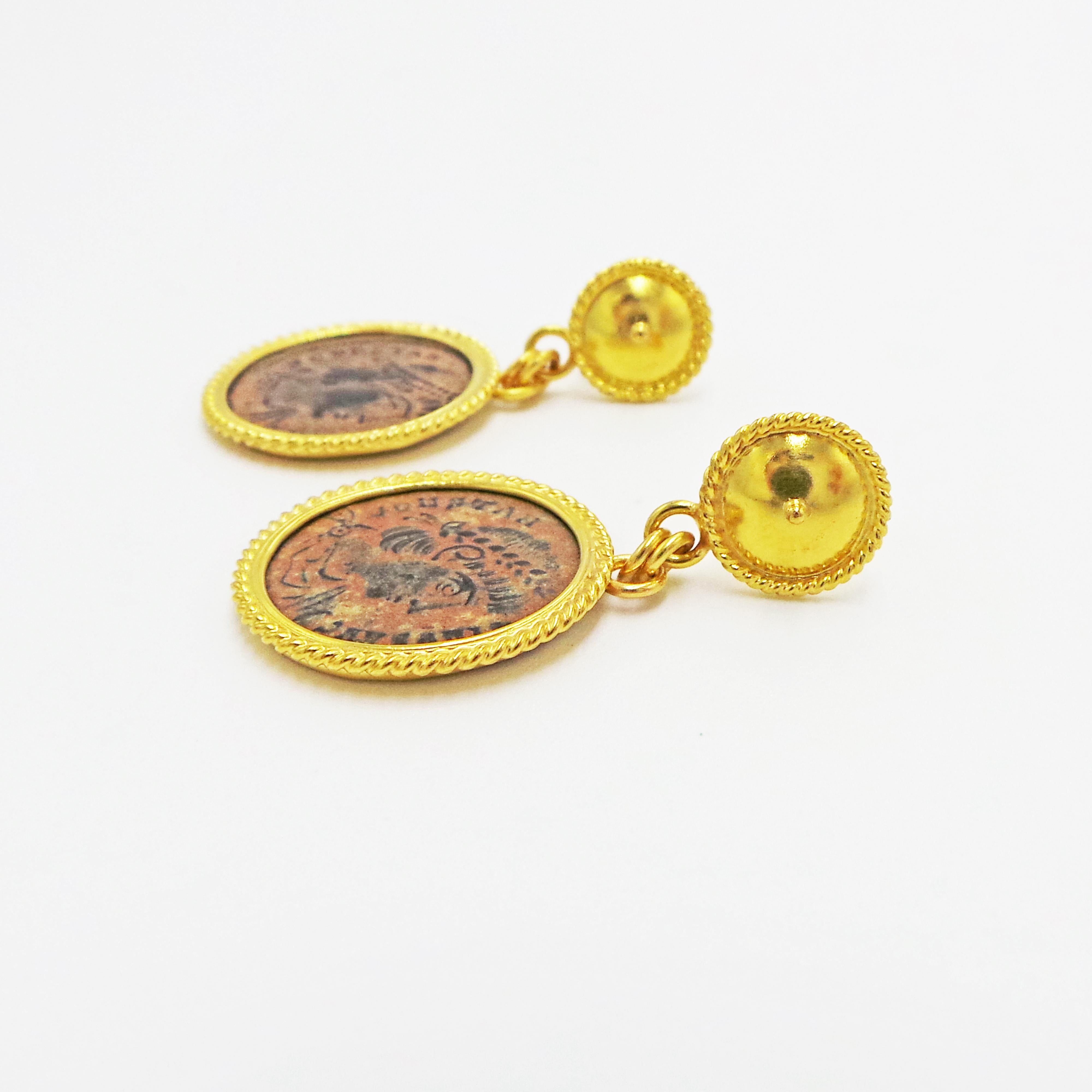 gold coin stud earrings