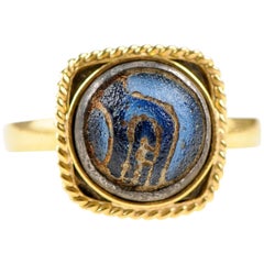 Authentic Ancient Roman Mosaic Glass Mounted on Custom 21-Karat Gold Ring