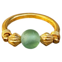 Authentic Ancient Roman Spherical Glass Bead 18Kt Gold Ring