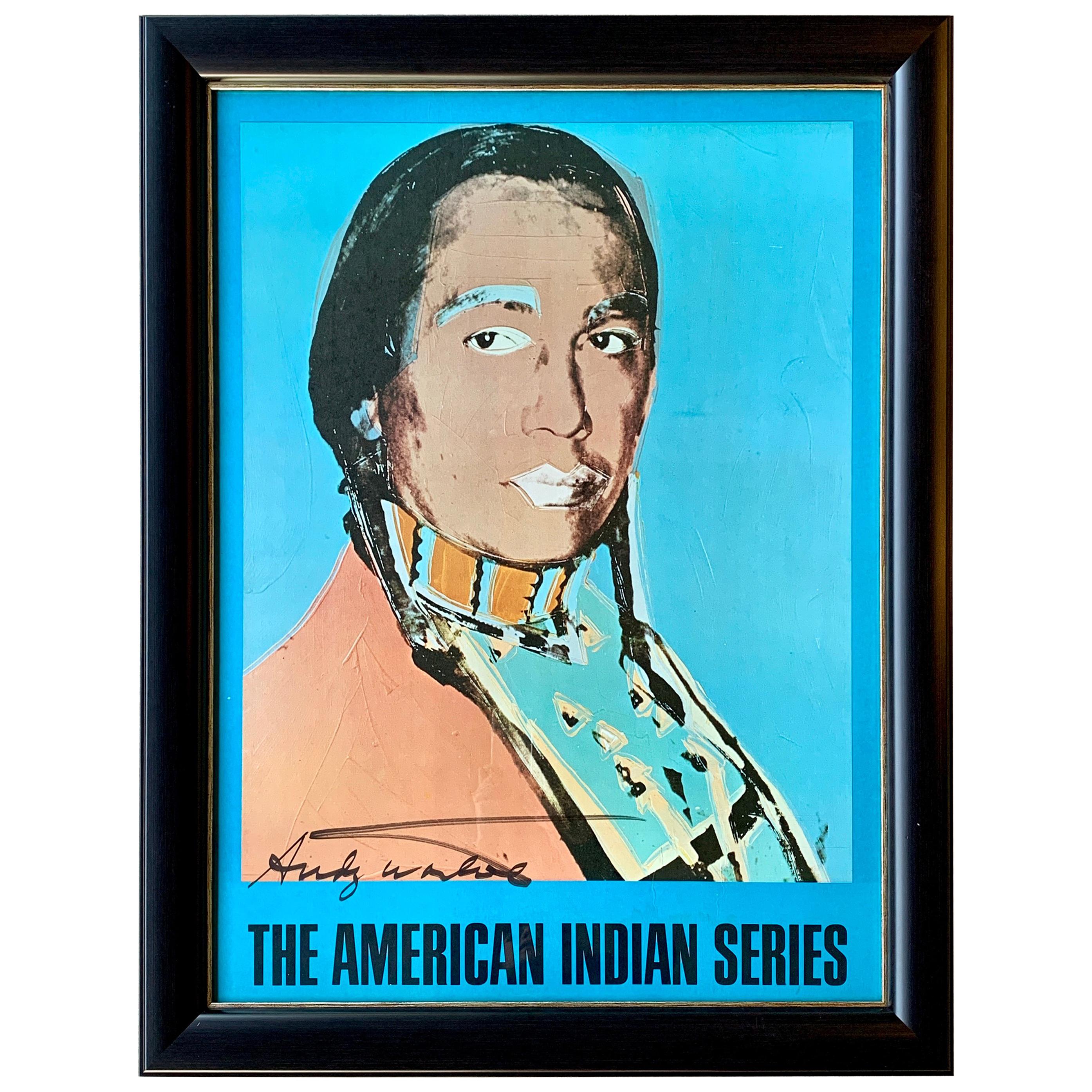 Authentique poster signé Andy Warhol 'The American Indian Series' Russell Means