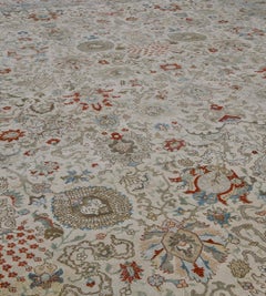 Authentic Antique Circa-1920 Ivory Floral Wool Persian Tabriz Rug
