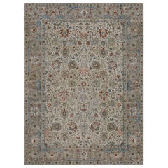 Authentic Antique Circa-1920 Ivory Floral Wool Persian Tabriz Rug