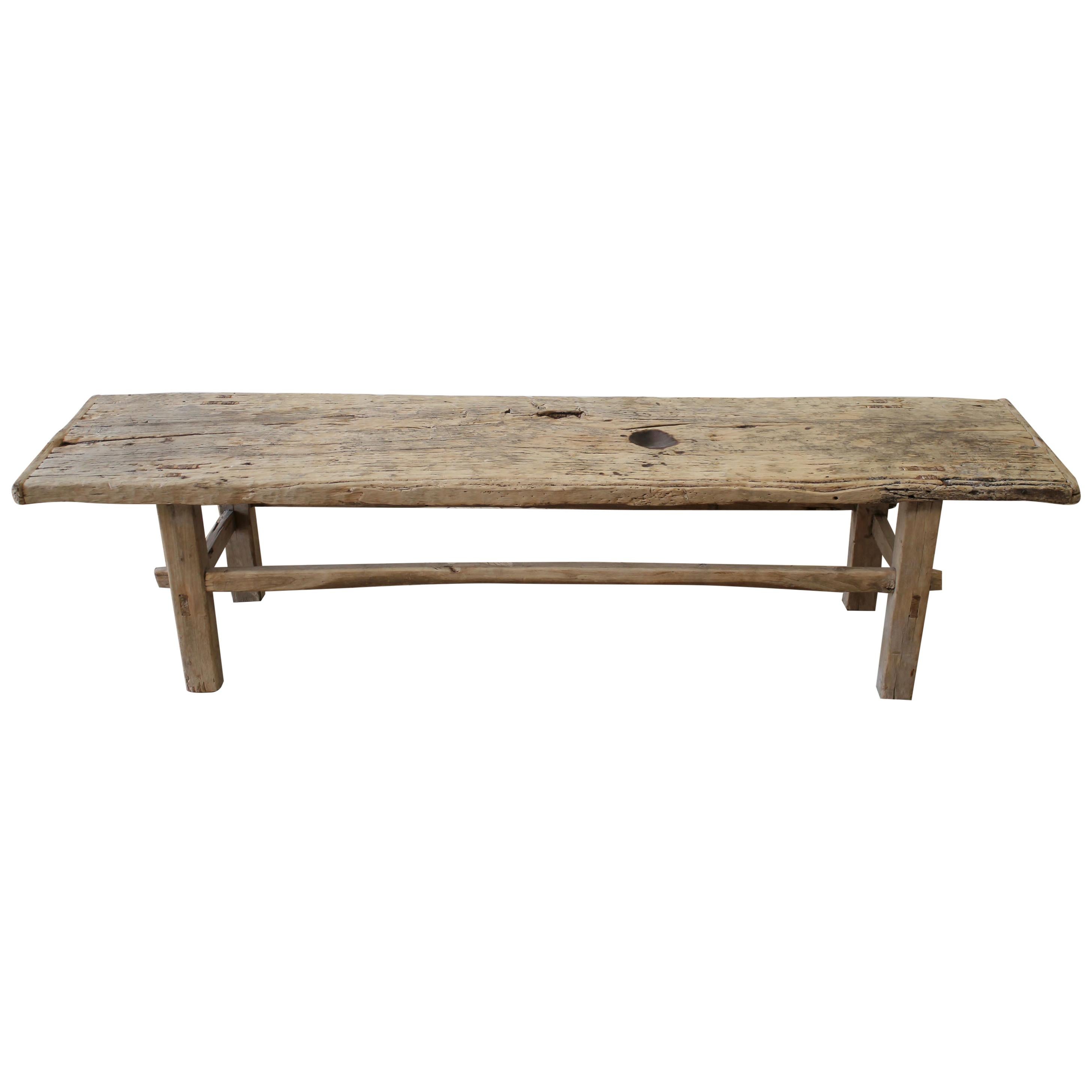Authentic Antique Elm Wood Bench Coffee Table