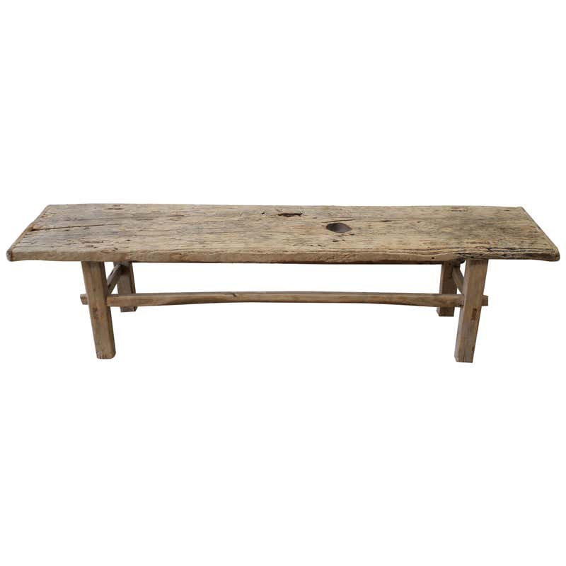 Authentic Antique Elm Wood Bench Coffee Table at 1stDibs