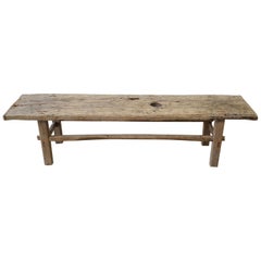 Authentic Antique Elm Wood Bench Coffee Table