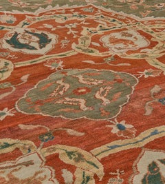 Authentic Antique Floral Gray and Red Ziegler Sultanabad Rug  14'4"x17'4"