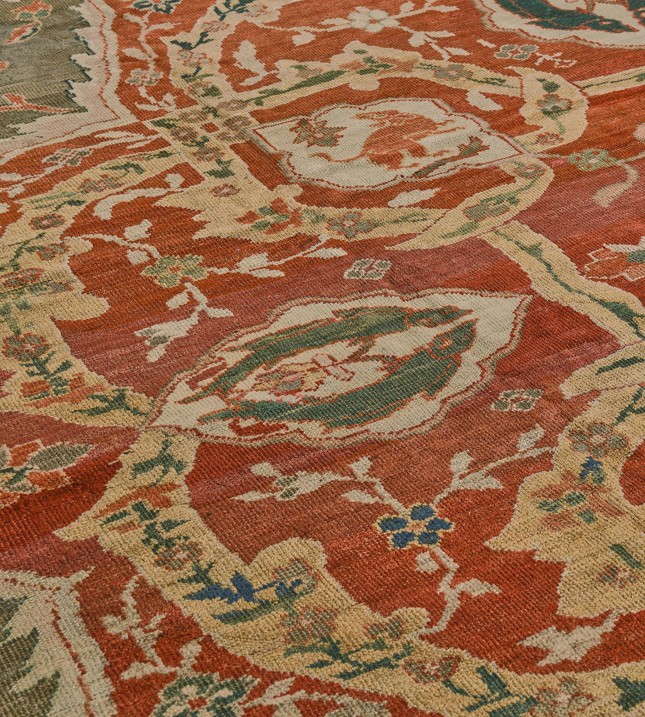 Persian Authentic Antique Floral Gray and Red Ziegler Sultanabad Rug  14'4