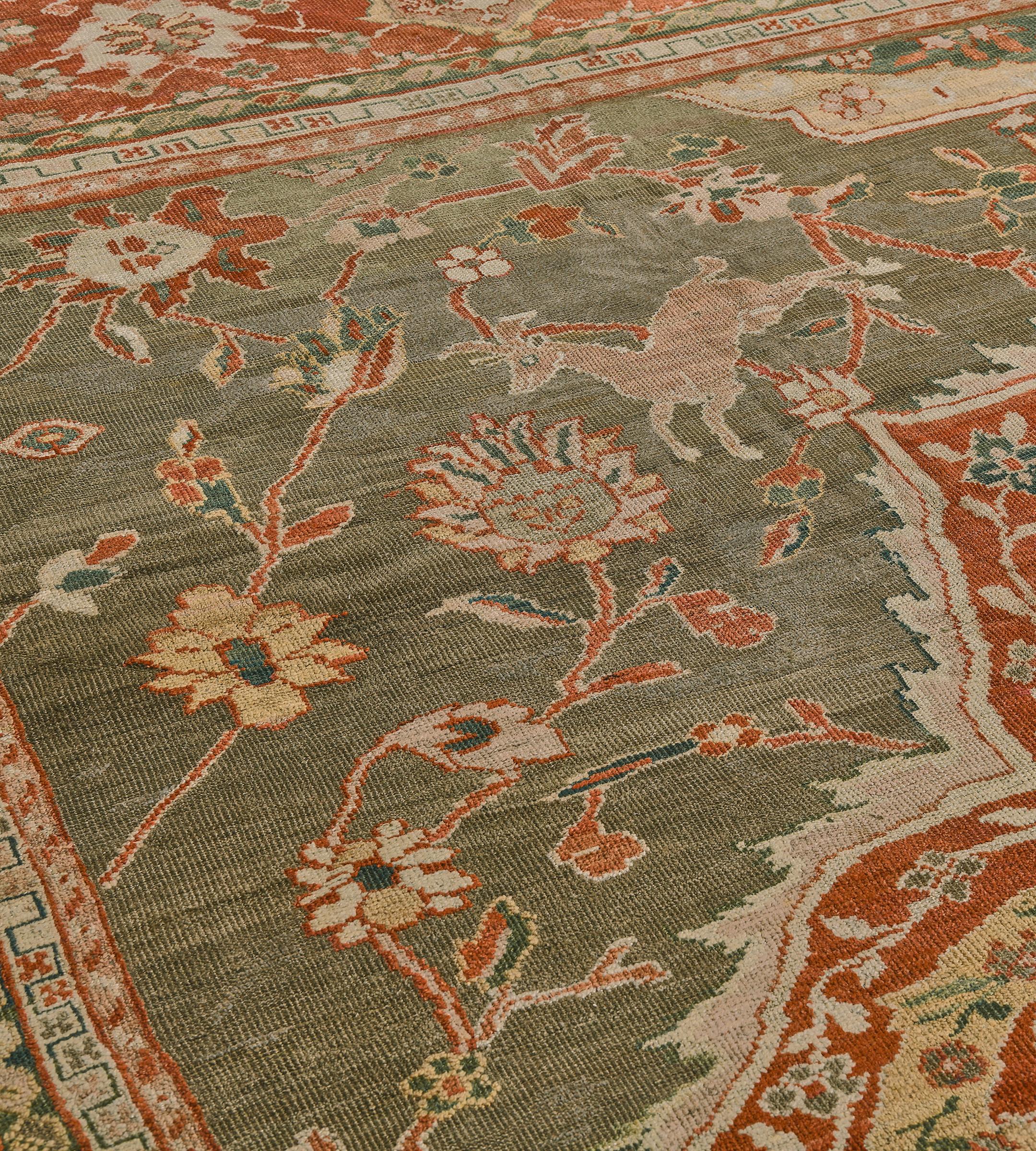 Hand-Knotted Authentic Antique Floral Gray and Red Ziegler Sultanabad Rug  14'4