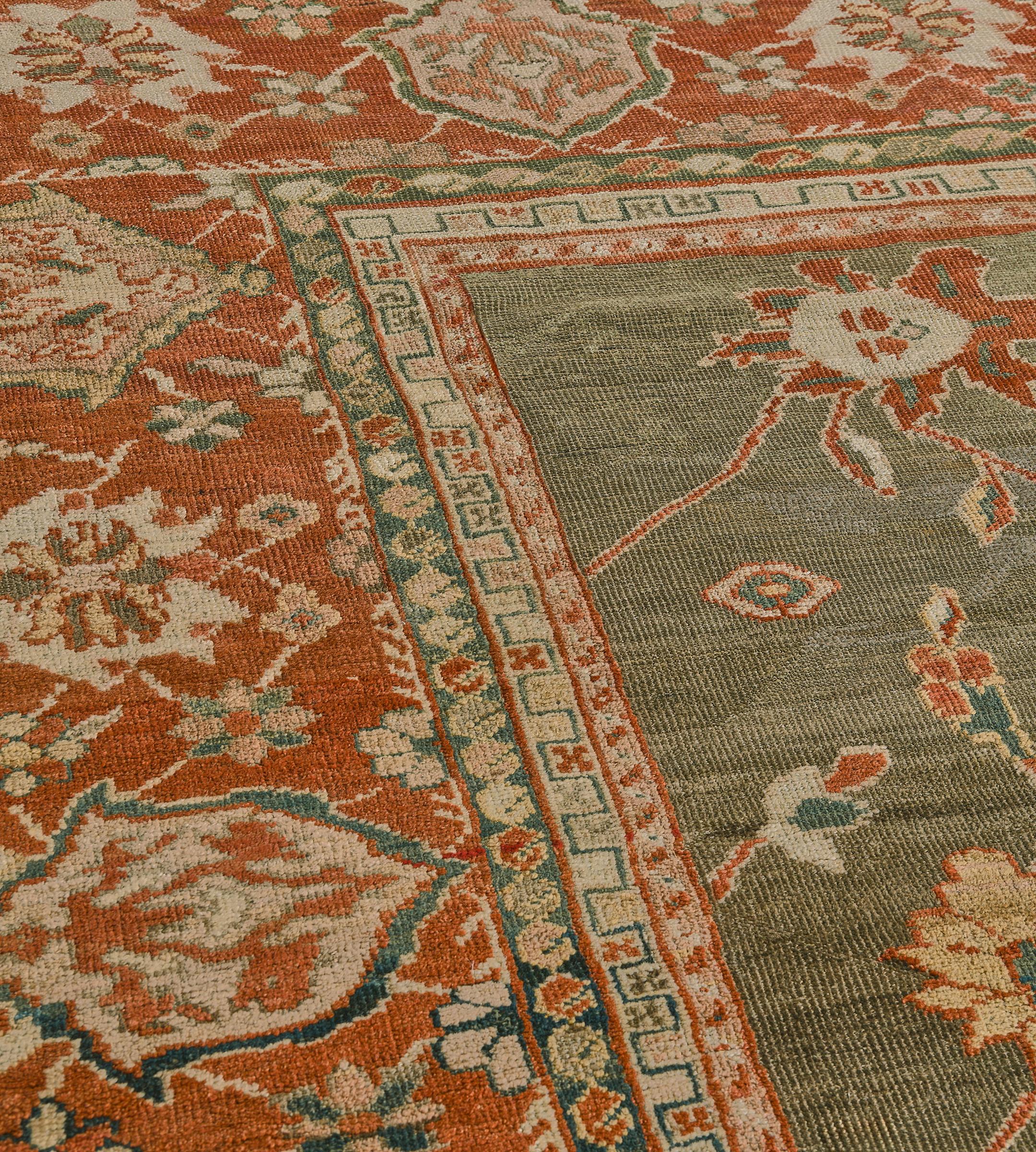 Authentic Antique Floral Gray and Red Ziegler Sultanabad Rug  14'4