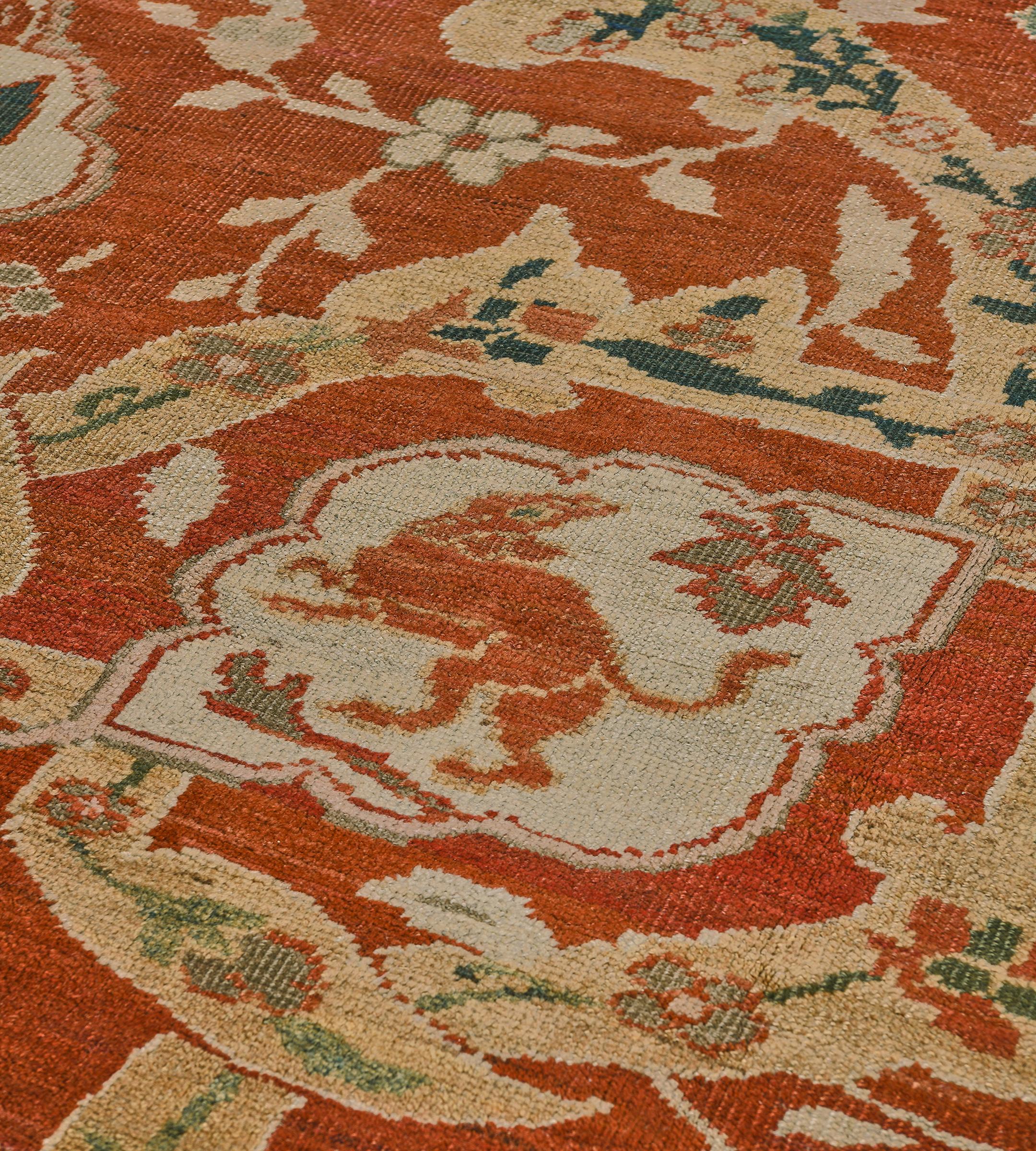 19th Century Authentic Antique Floral Gray and Red Ziegler Sultanabad Rug  14'4