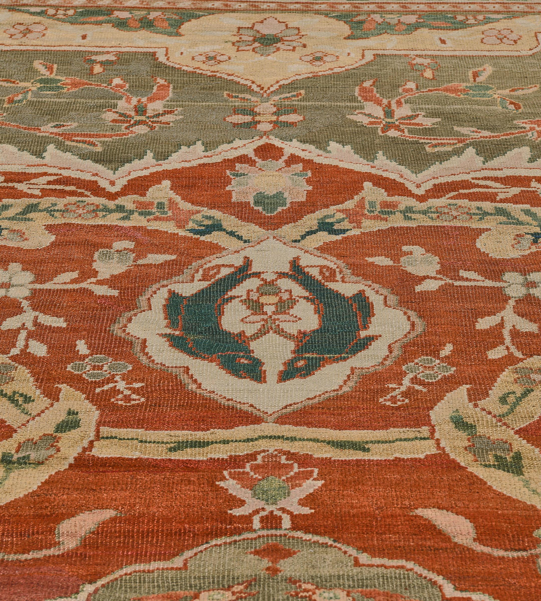 Authentic Antique Floral Gray and Red Ziegler Sultanabad Rug  14'4