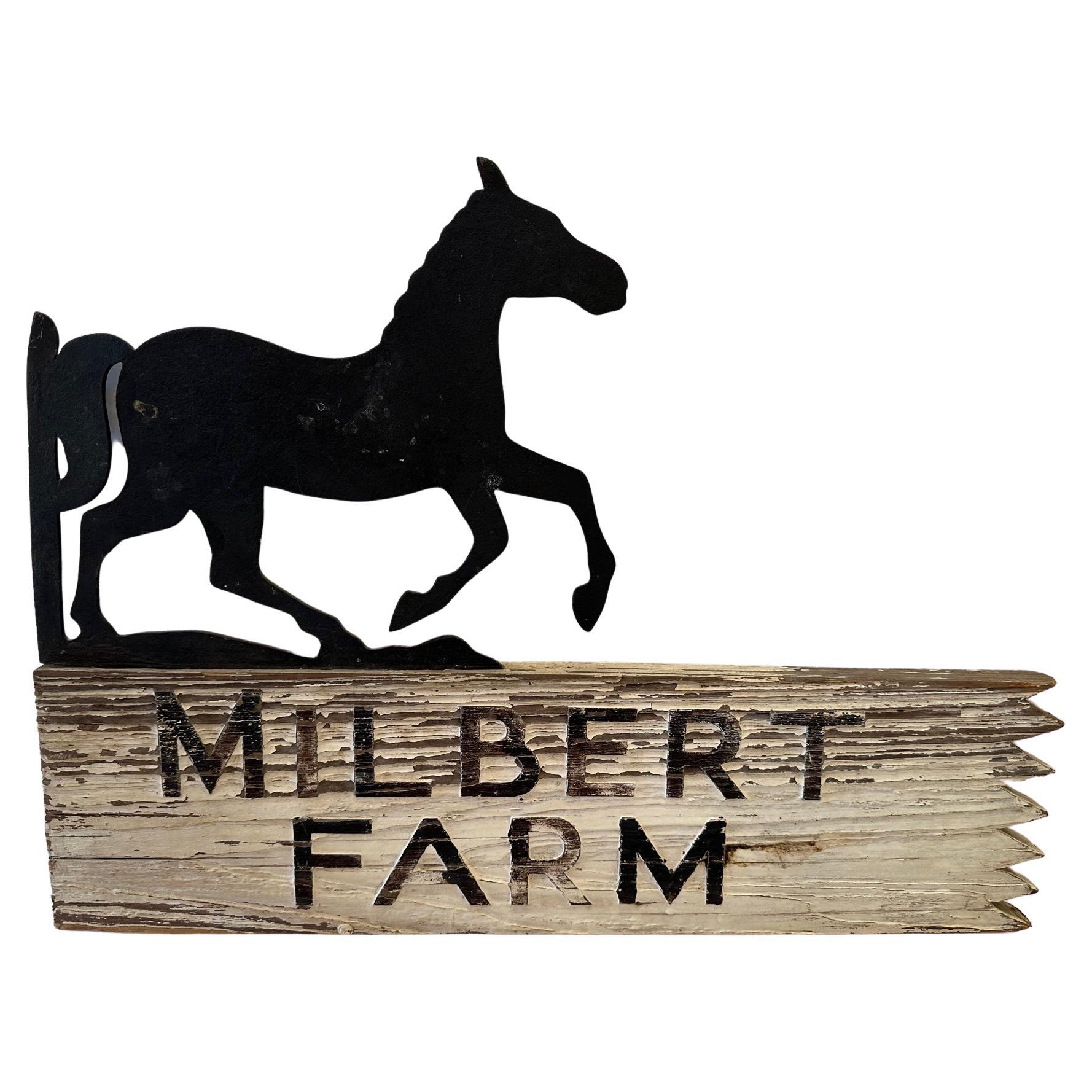 Authentic Antique Folk Art Equestrian Horse Farm Sign For Sale