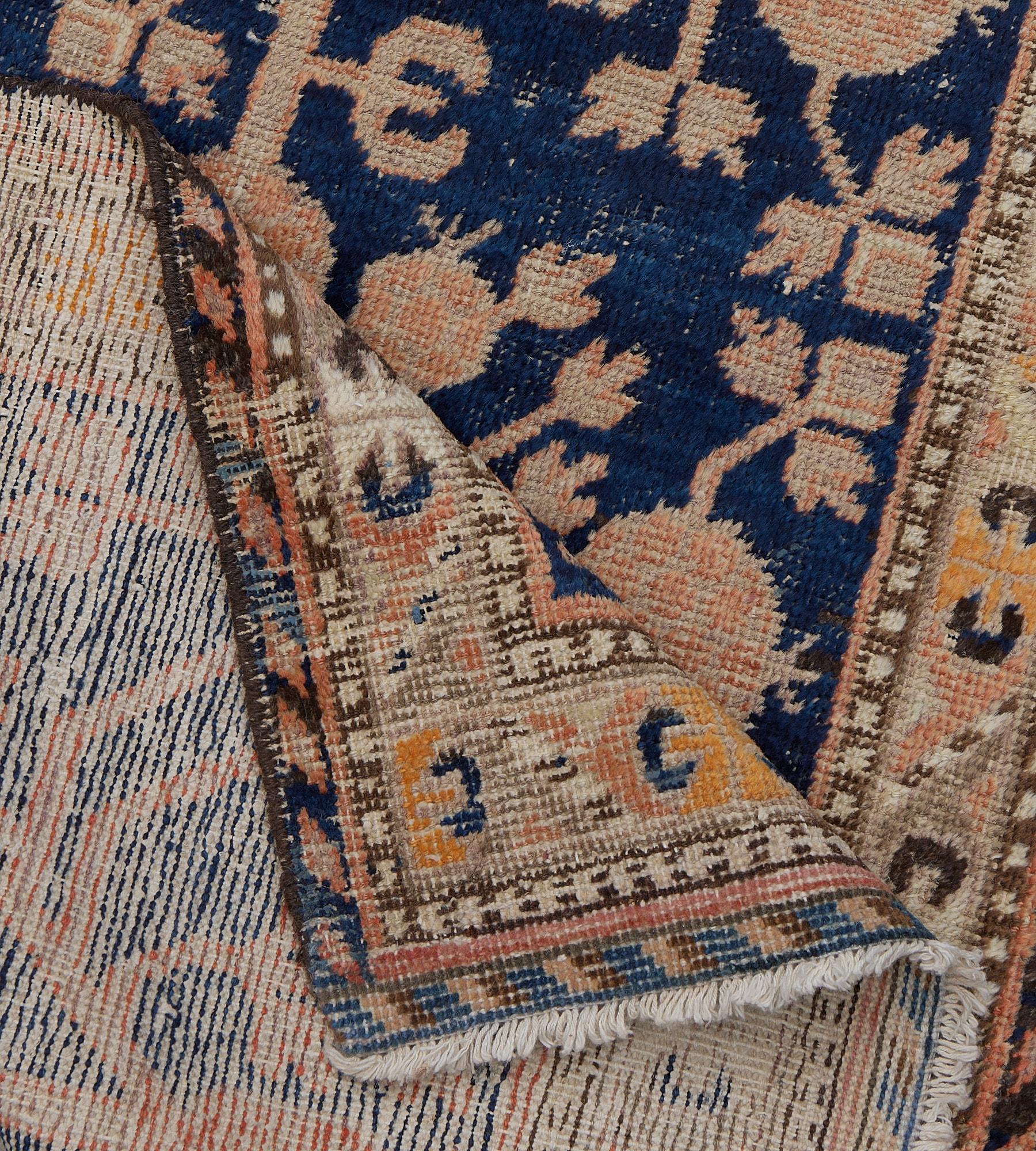 Traves de Mesa Khotan Antiguo Auténtico Tejido a Mano Granada Azul Real en venta 1
