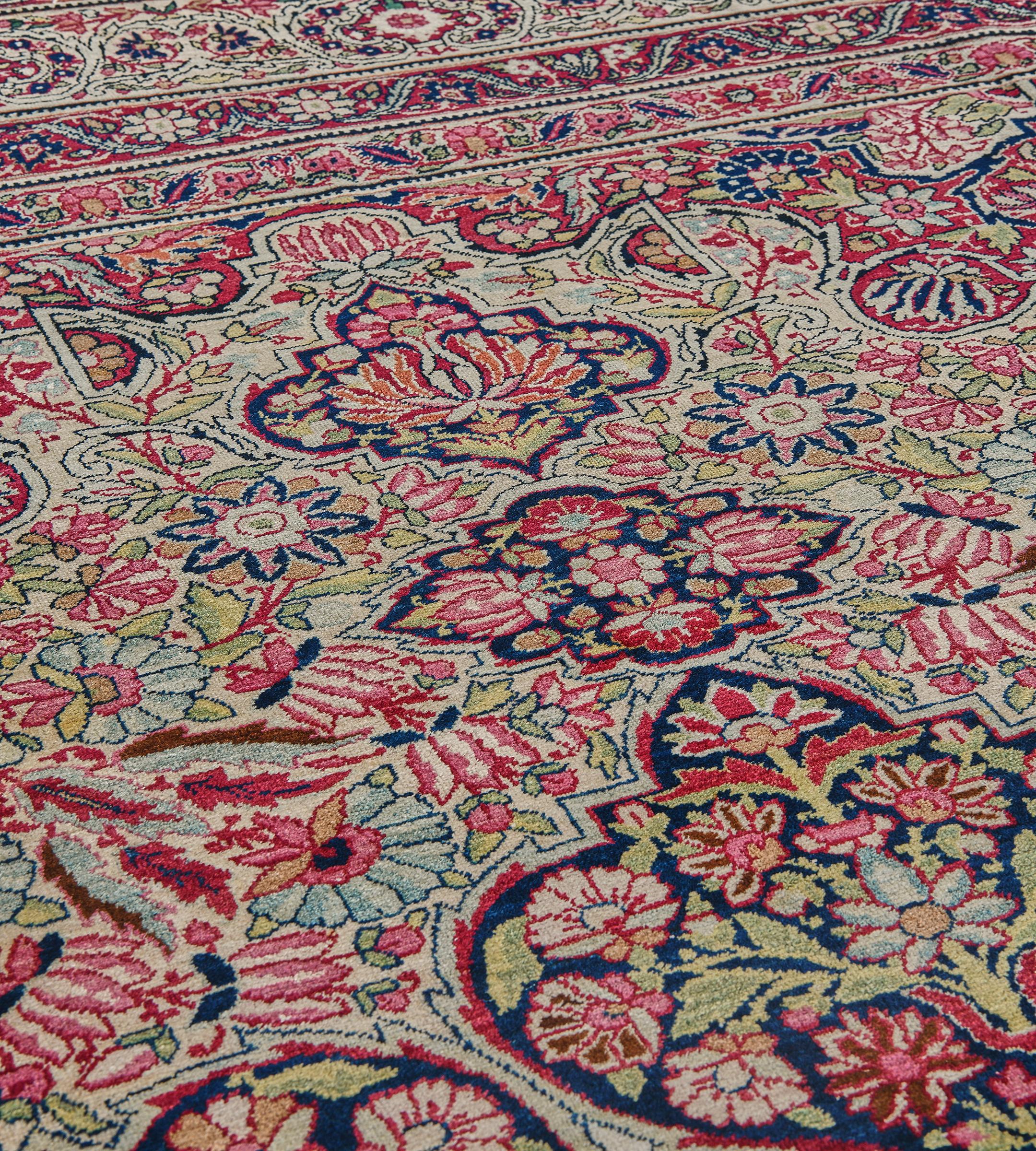 19th Century Authentic Antique Hand-Woven Wool Persian Kerman Rug 9'x11'5