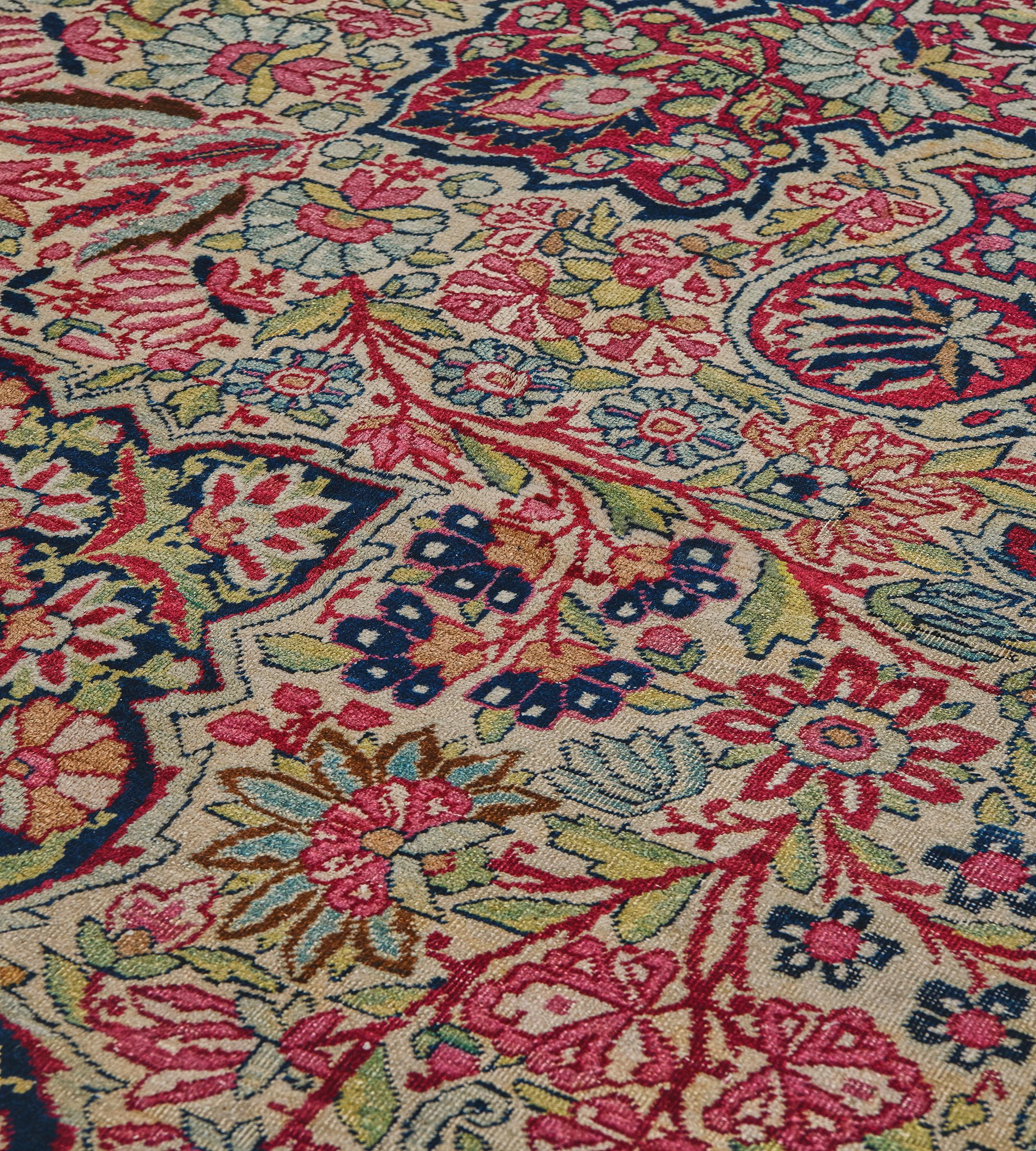 Authentic Antique Hand-Woven Wool Persian Kerman Rug 9'x11'5