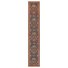 Authentic Antique Navy and Tomato-Red Floral Persian Ziegler Runner