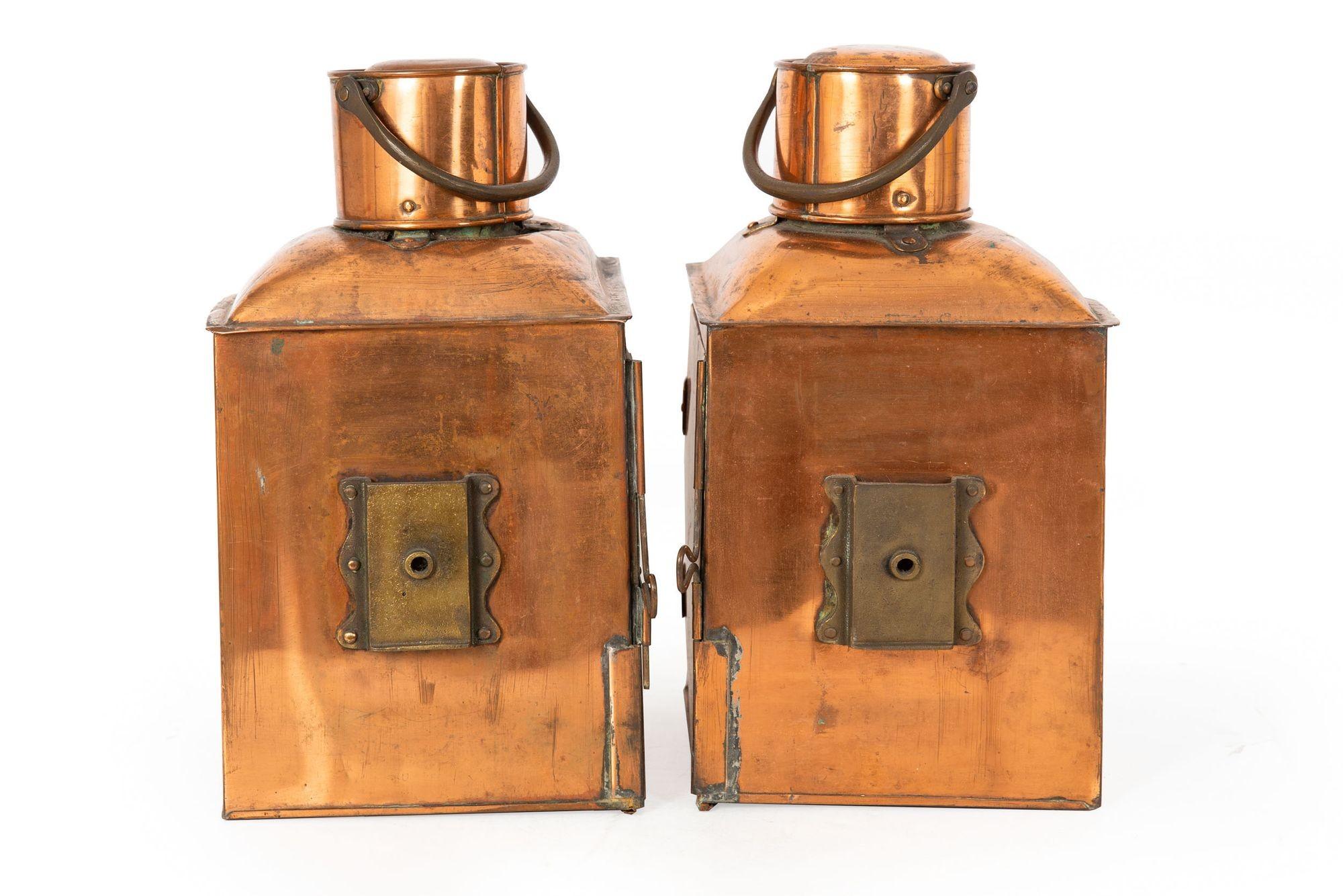 PAIR OF ENGLISH MARINE COPPER STARBOARD & PORT SHIP'S LANTERNS
Both with original applied plaques 