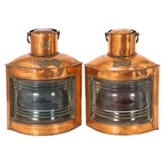 Authentic Vintage Pair of English Copper Ship’s Starboard & Port Lanterns