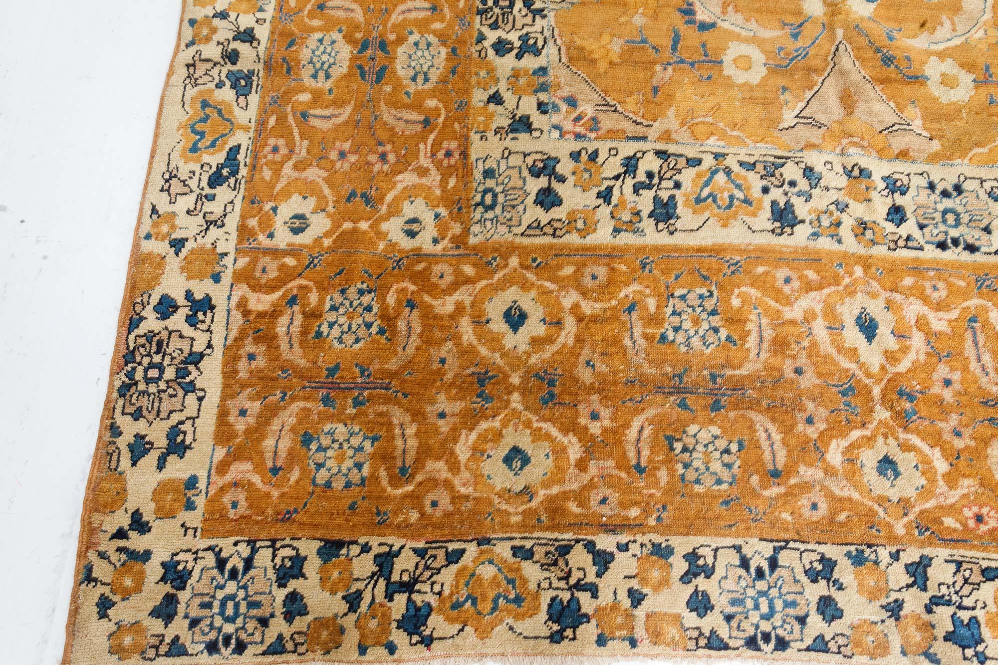 20th Century Authentic Antique Persian Bidjar Orange Handmade Wool Rug For Sale