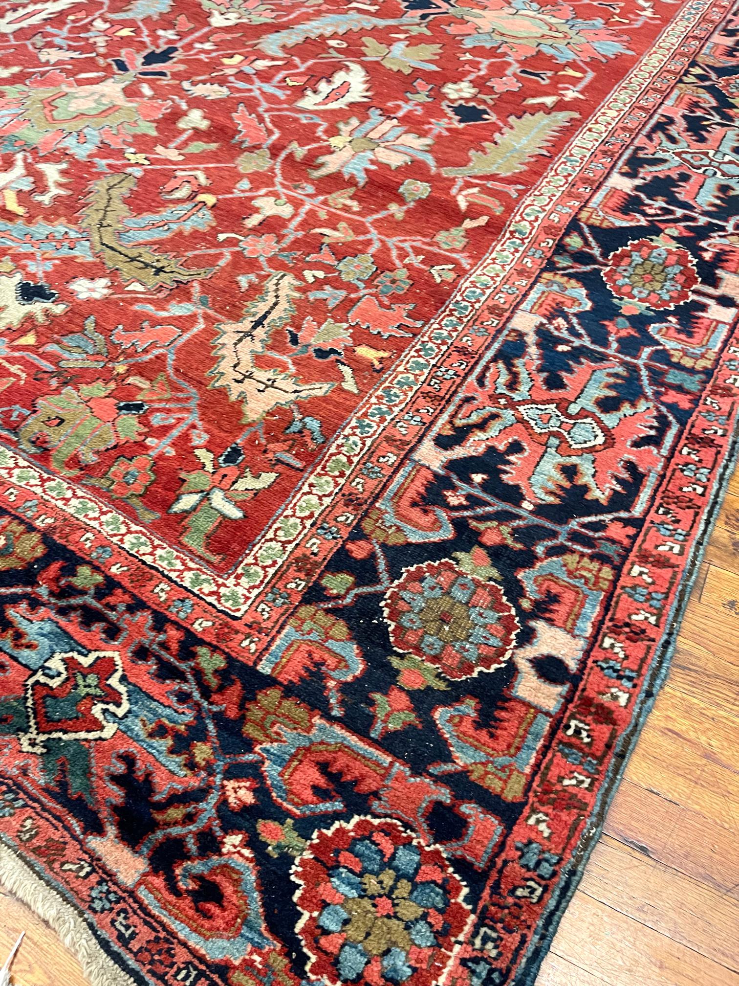 Authentic Antique Persian Hand Knotted Semi Geometric Heriz Rug 1920 Circa For Sale 6