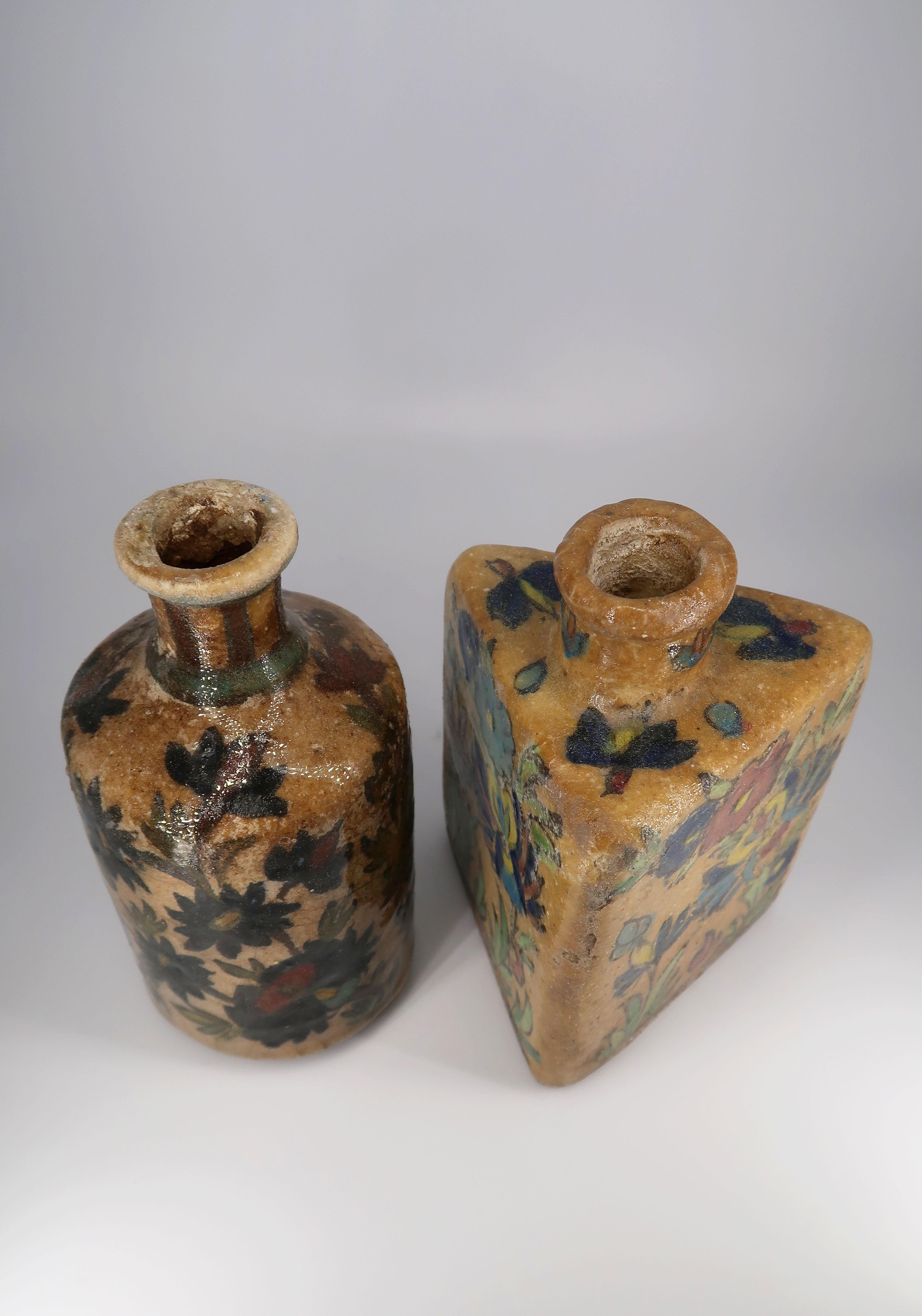 Ceramic Pair of Authentic Antique Persian Qajar Pottery Tea Flasks, Late 19th Century