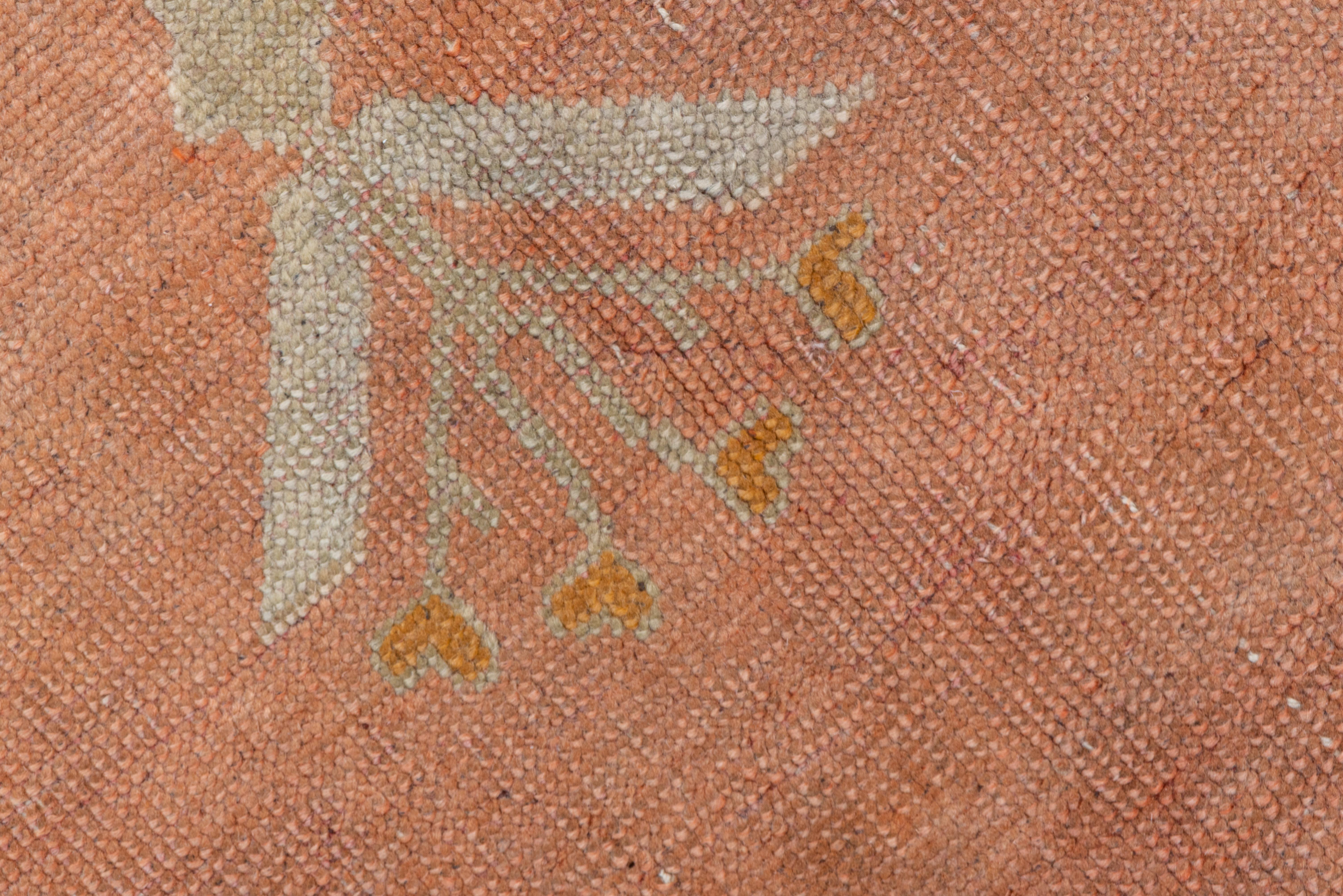 Authentic Antique Turkish Oushak Rug, Salmon Field, circa 1910s In Good Condition In New York, NY