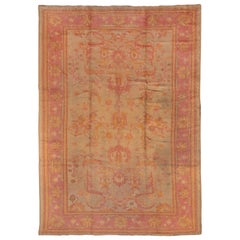 Authentic Antique Turkish Rug, Pale Green All-Over Field, Pink and Gold Borders