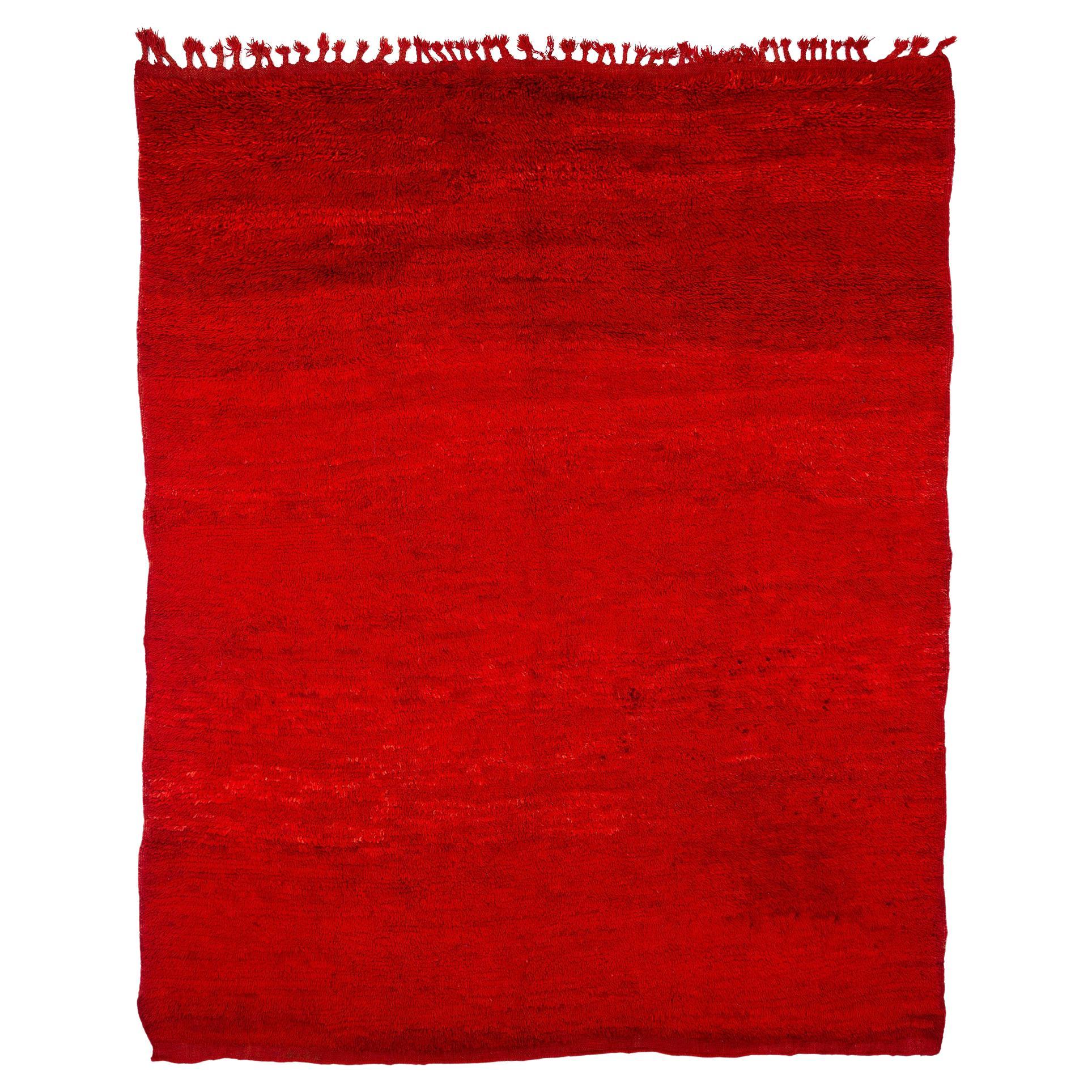 Authentischer antiker roter Chichaoua-Teppich aus marokkanischer Wolle im Vintage-Stil mit Fransen