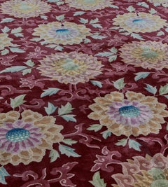 Authentic Antique Wool Burgundy Floral Chinese Rug