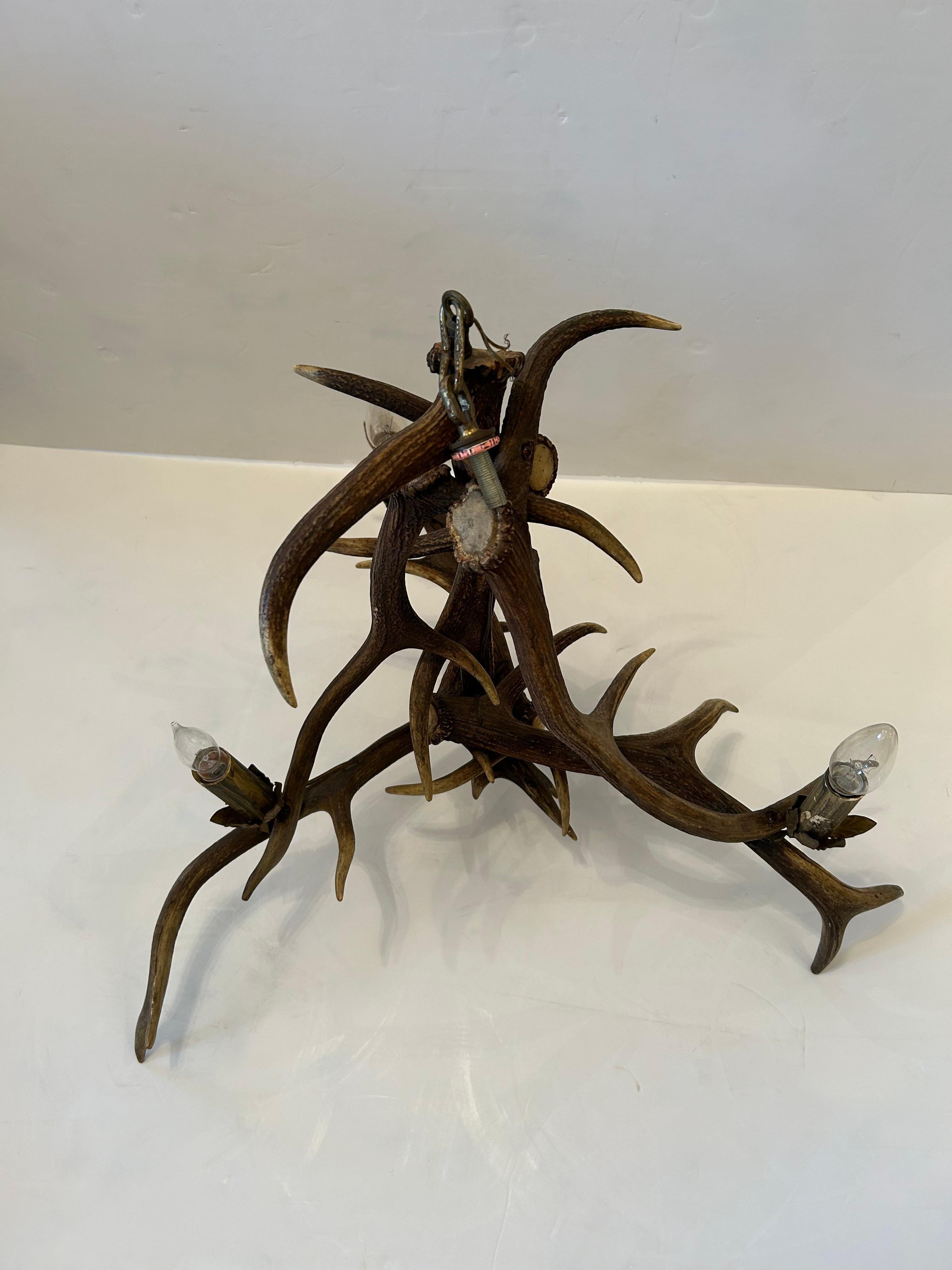 Rustic Authentic Antler Chandelier with Wonderful Shape For Sale
