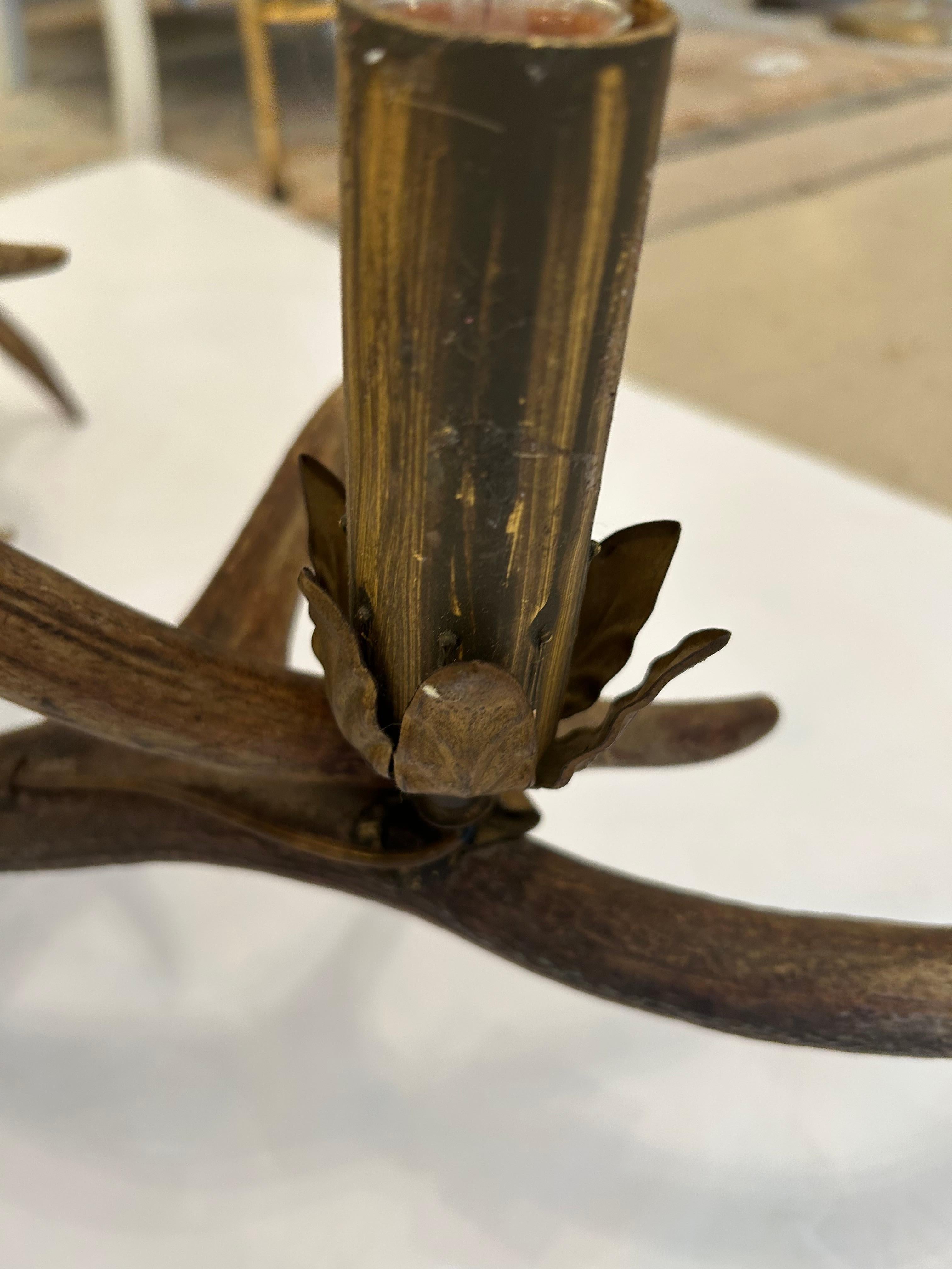 Early 20th Century Authentic Antler Chandelier with Wonderful Shape For Sale