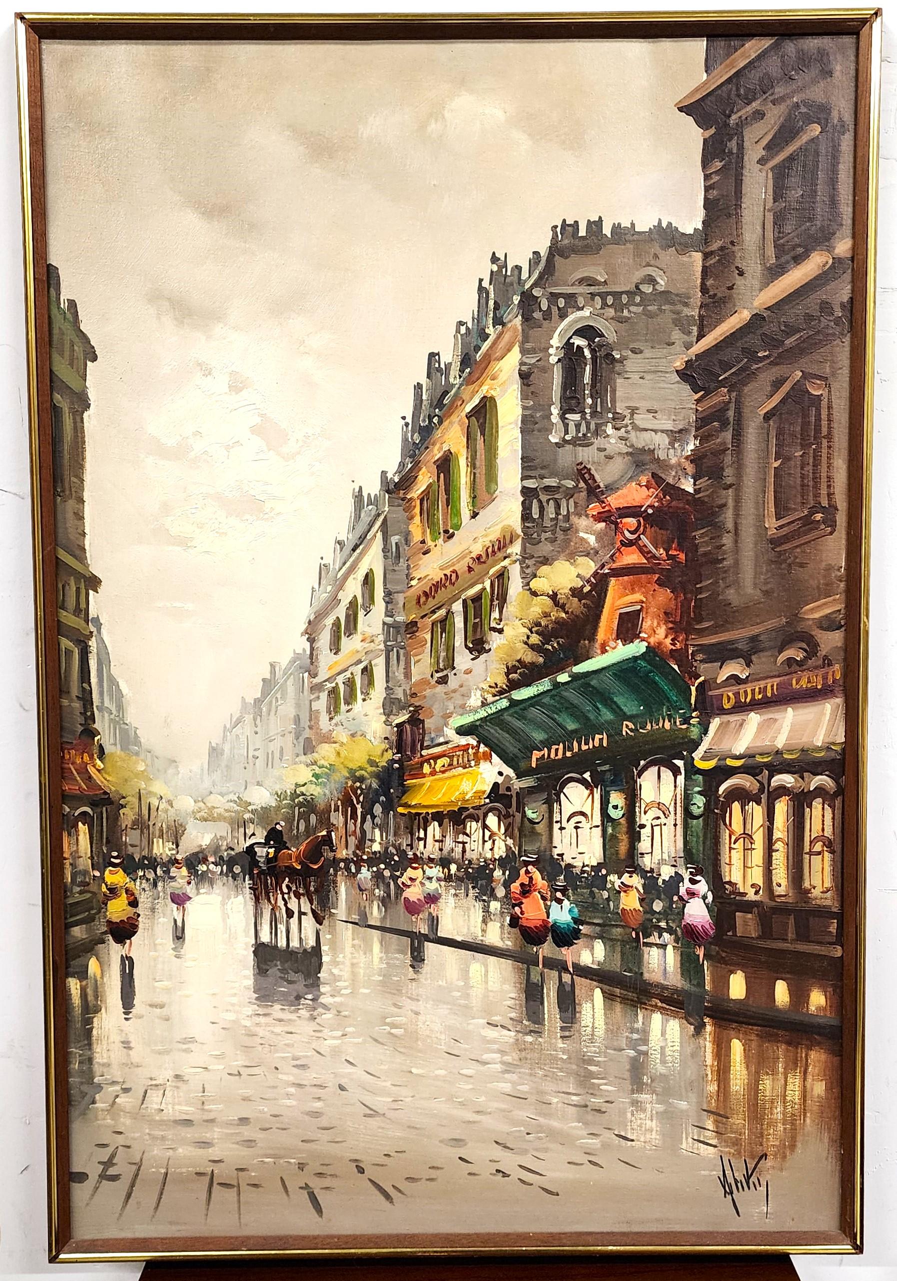 For FULL item description click on CONTINUE READING at the bottom of this page.

Offering One Of Our Recent Palm Beach Estate Fine Art Acquisitions Of An
Authentic Signed Antonio DeVity Paris Street Scene Oil Painting

Approximate