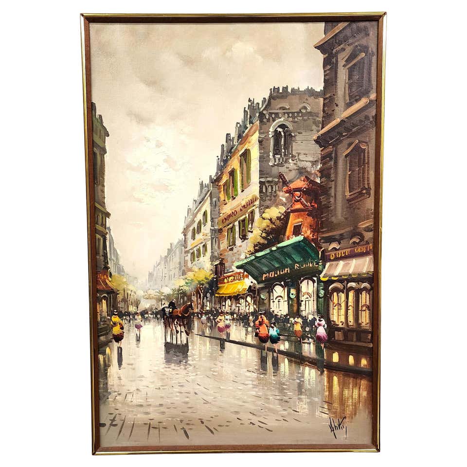 Mid-Century Modern Framed Oil Painting Canvas Signed Antonio Devity ...