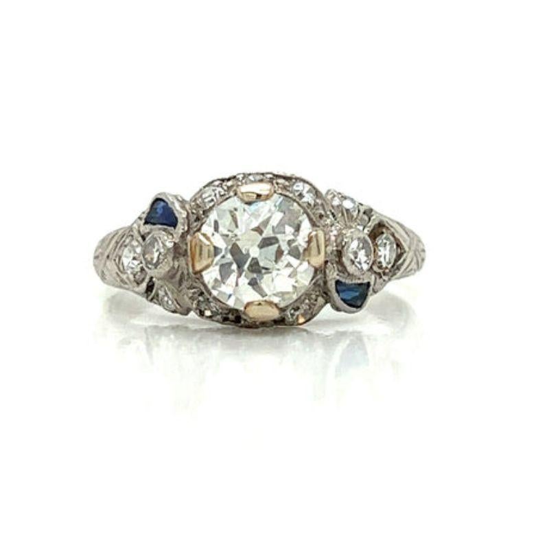 Authentic Art Deco 1.20 Carat Diamond Platinum Vintage Engagement Ring In Good Condition In Derby, NY